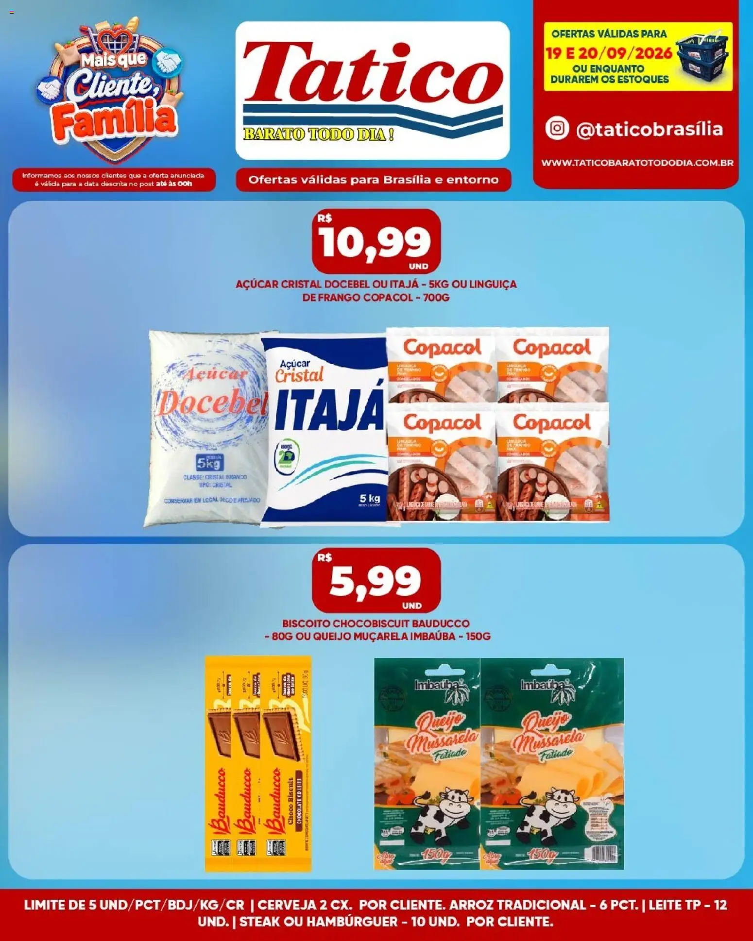 Tatico Folheto - válido de 19/09/2026 | Página: 7 | Produtos: Muçarela, Arroz, Açúcar, Açúcar cristal
