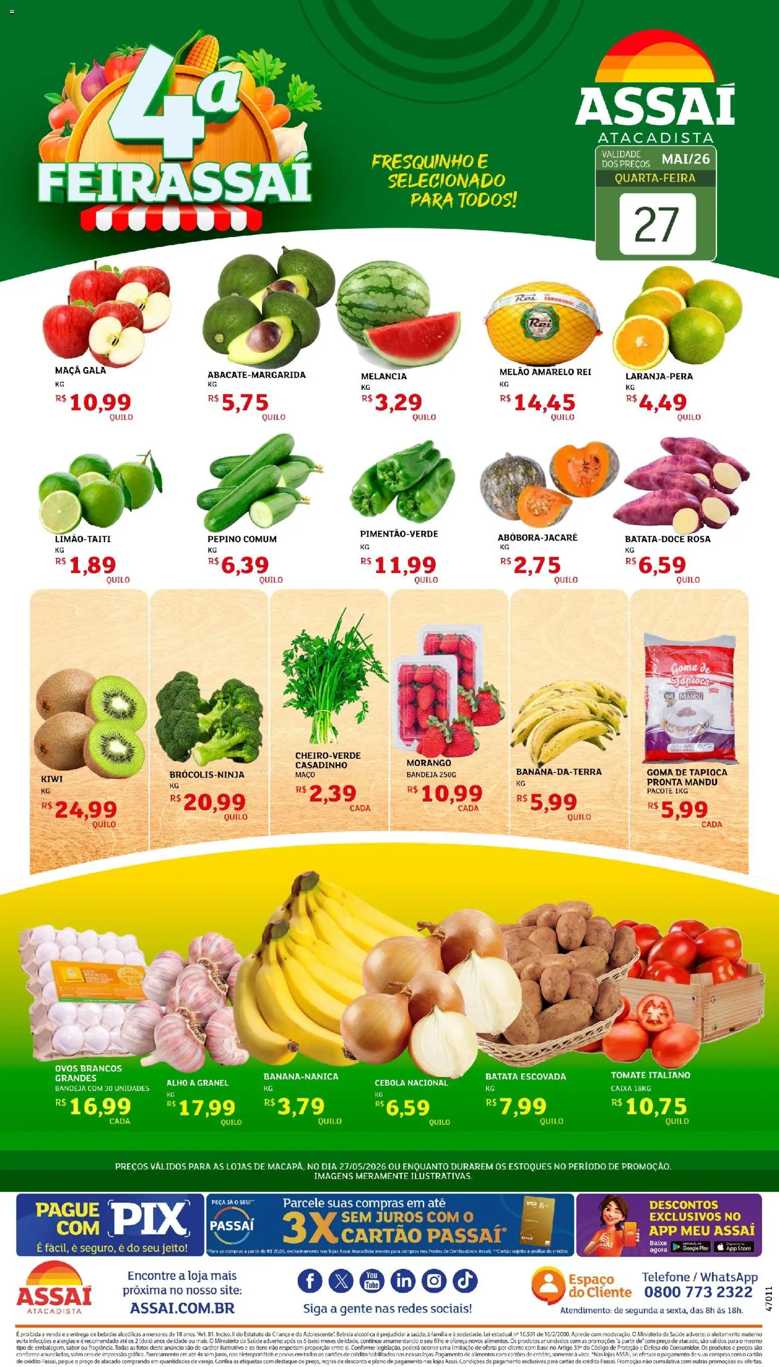 Assaí Atacadista Folheto - válido de 27.05.2026 | Página: 1 | Produtos: Melão, Tapioca, Caixa, Kiwi
