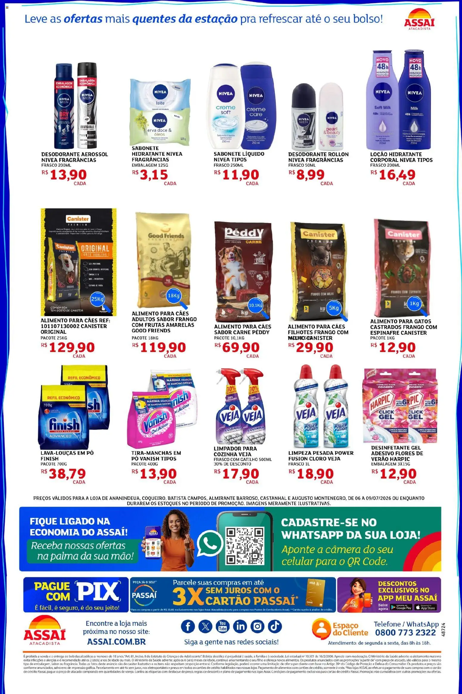 Assaí Atacadista Folheto - válido de 06/07/2026 | Página: 2 | Produtos: Leite, Carne, Sabonete, Câmera