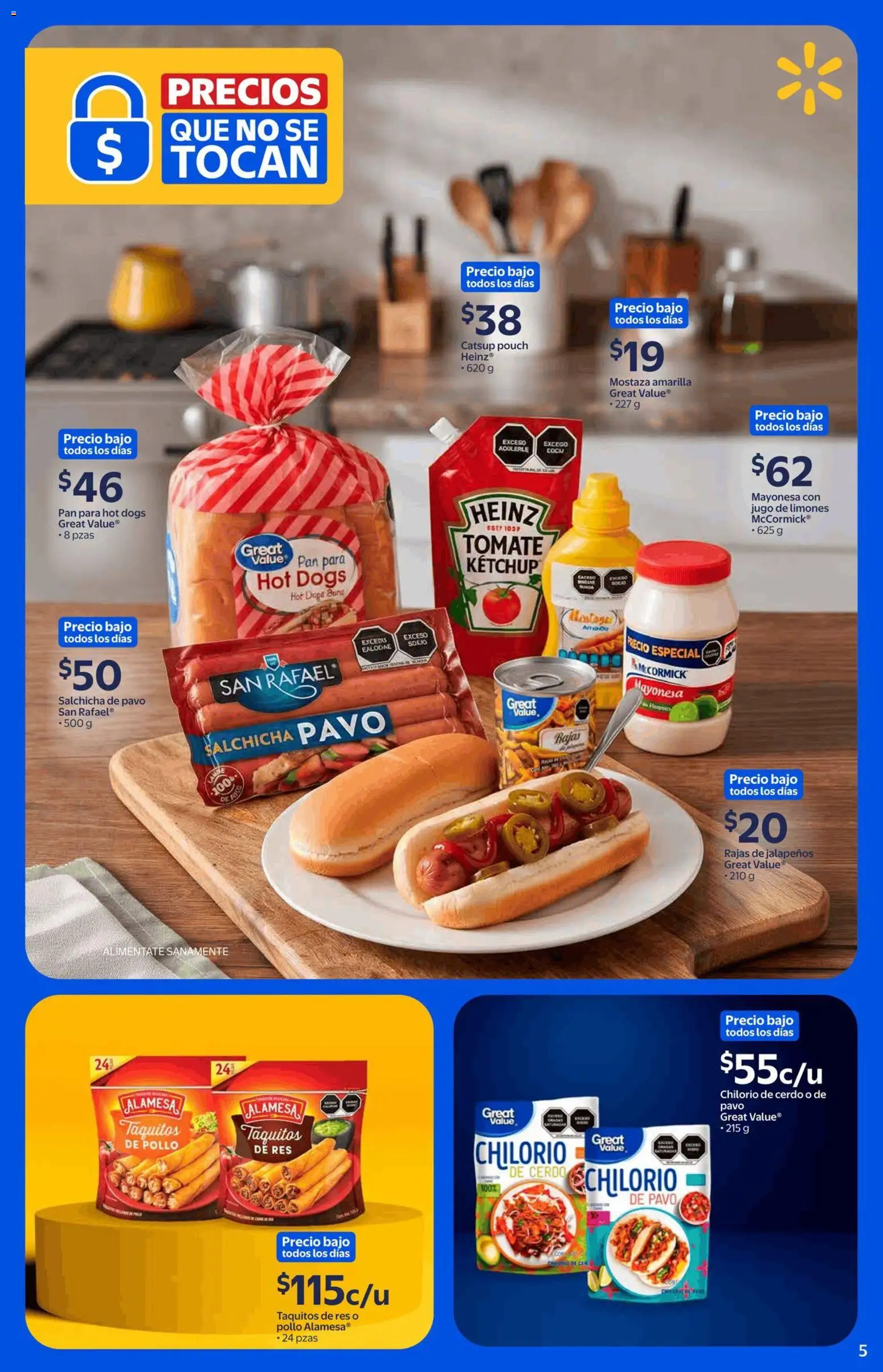 Nuevas ofertas de Walmart válidas en toda la República Mexicana desde el 21/09/2026. ¡Encuentra las mejores ofertas en Walmart folleto Precios que no se tocan! | Página: 5 | Productos: Pollo, Salchicha, Pan, Jugo