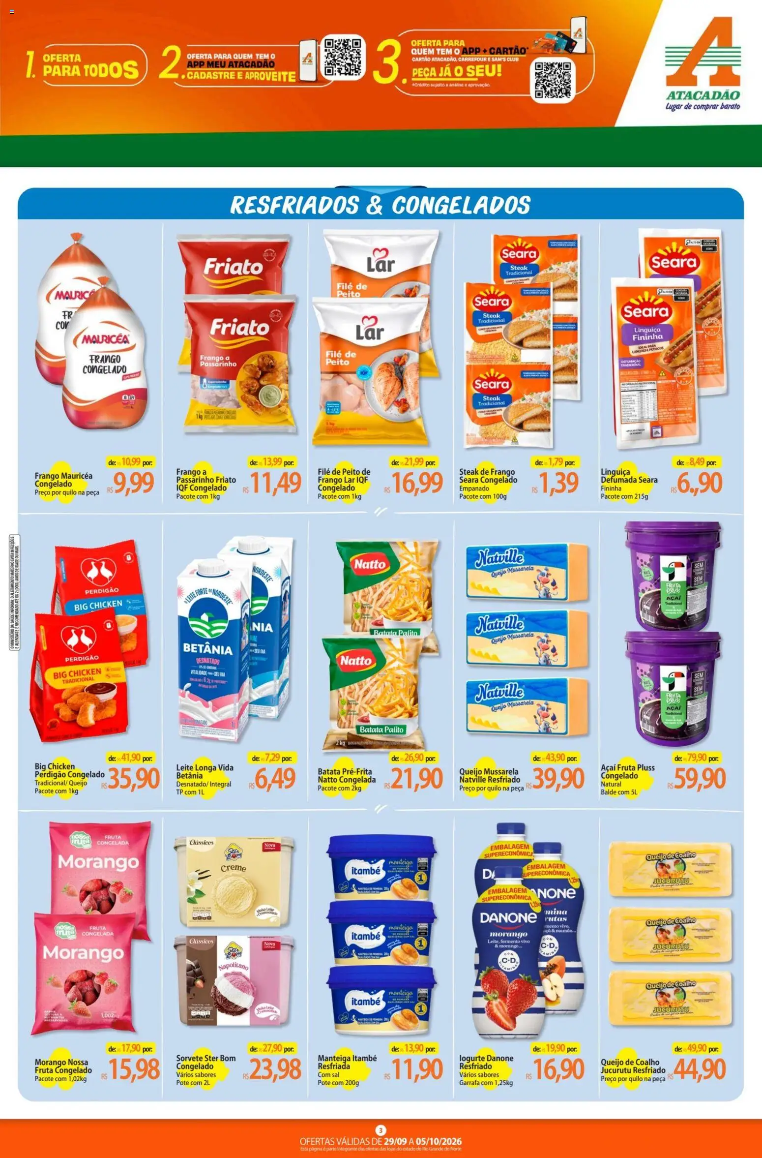 Atacadão Folheto - válido de 29/09/2026 | Página: 3 | Produtos: Friato, Mamão, Batata, Sal
