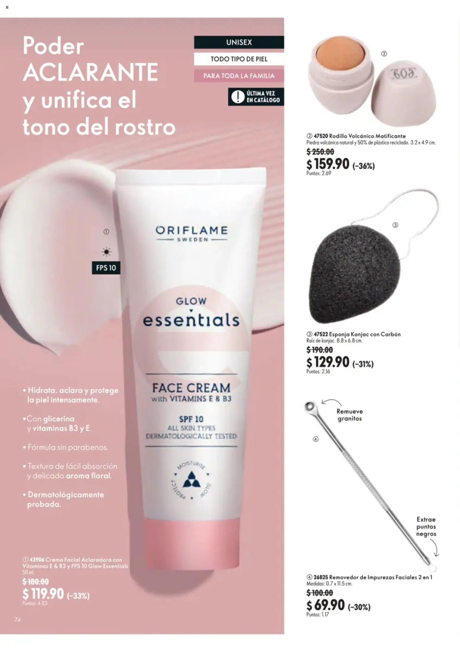 Nuevas ofertas de Oriflame válidas en toda la República Mexicana desde el 22/08/2026. ¡Encuentra las mejores ofertas en Oriflame campaña 12 2026! | Página: 74 | Productos: Crema, Esponja, Aclarante, Rodillo