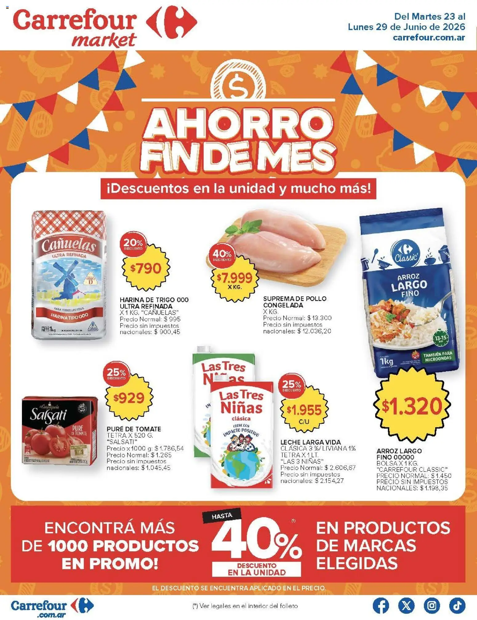 Carrefour Market catálogo │ válido desde el 23/06/2026 | Página: 1 | Productos: Harina, Tomate, Microondas, Arroz