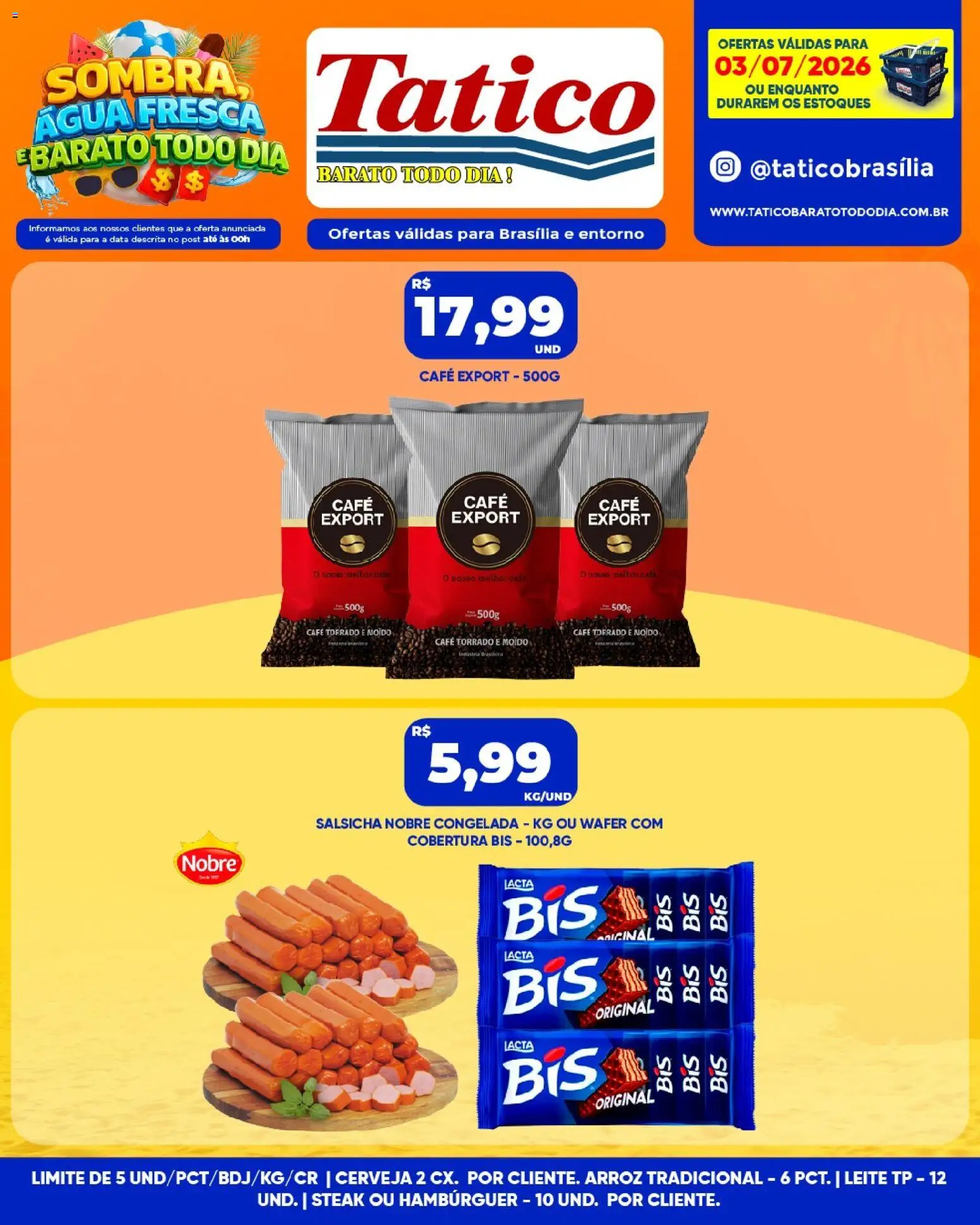 Tatico Folheto - válido de 03/07/2026 | Página: 7 | Produtos: Salsicha, Leite, Cerveja, Hambúrguer