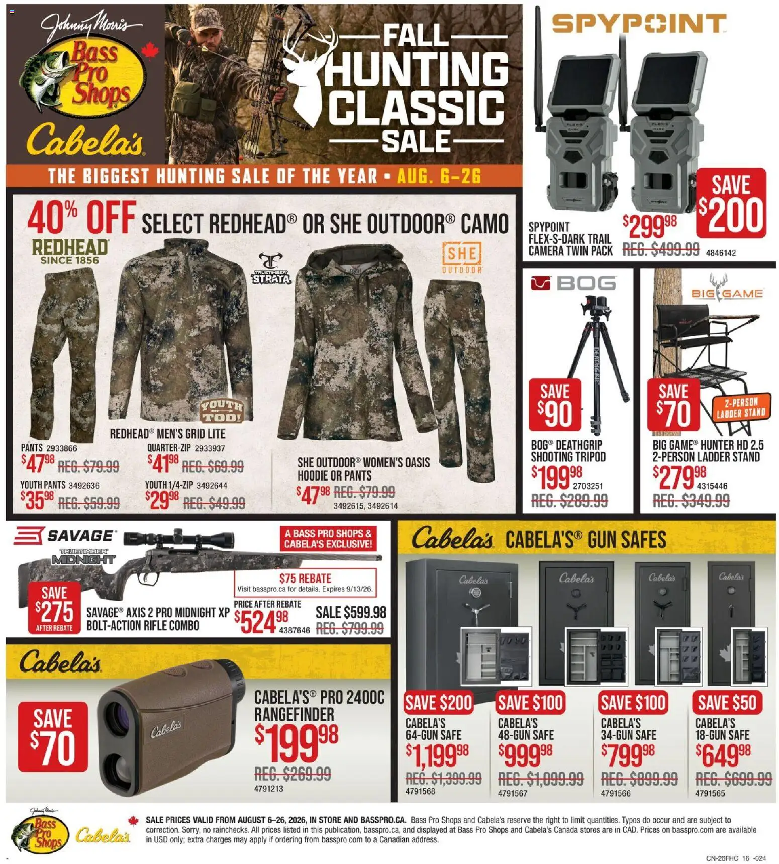 Cabelas flyer valid from Aug 6, 2026 | Page: 16 | Products: Camera, Game, Hoodie, Pants