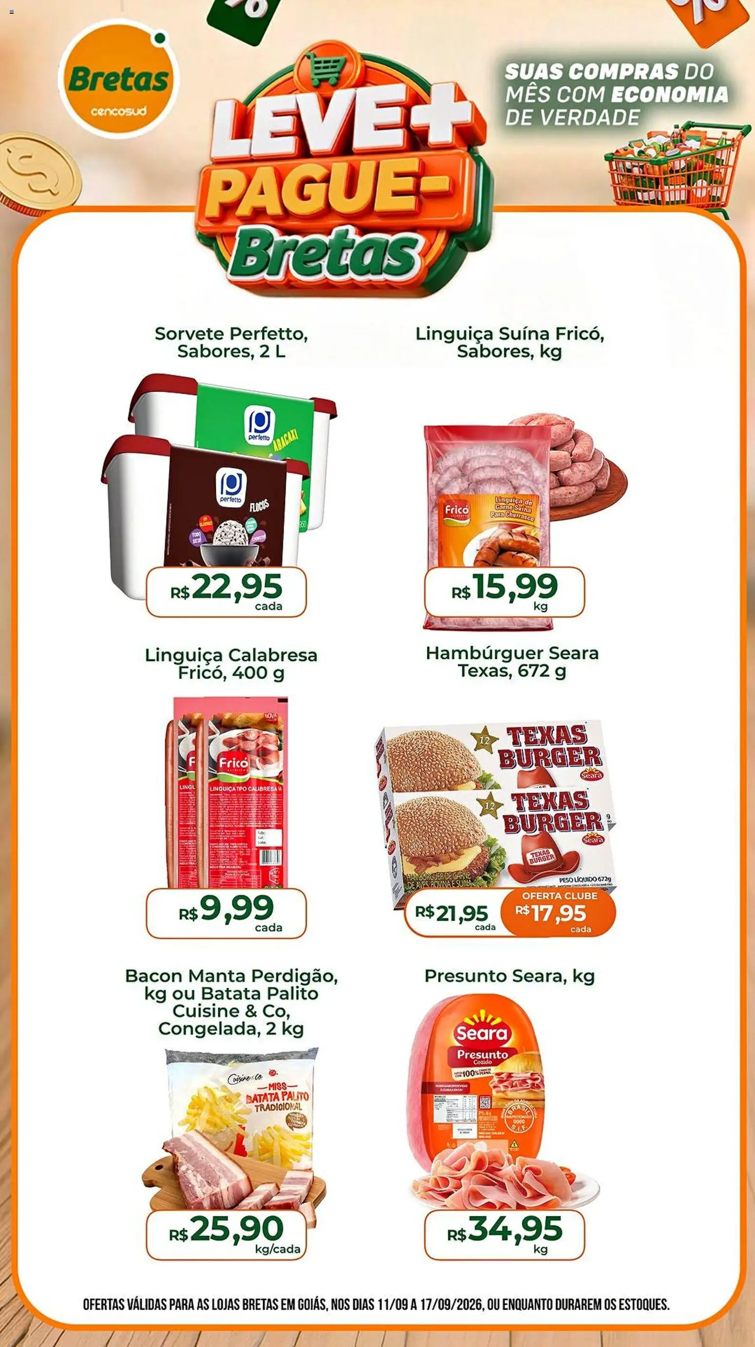 Bretas Folheto - válido de 11/09/2026 | Página: 1 | Produtos: Linguiça, Presunto, Carne, Hambúrguer