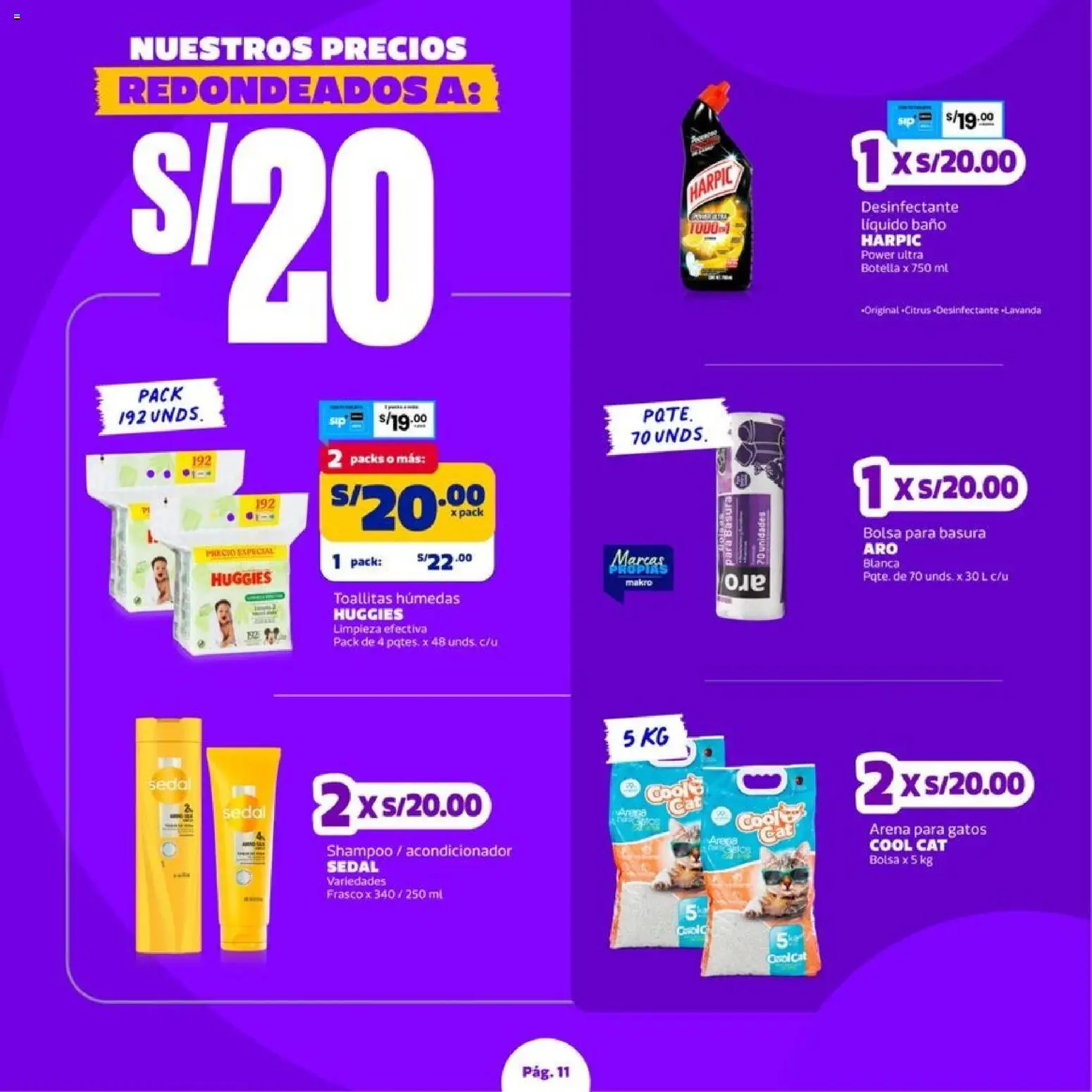 Catálogo Makro válido desde 27/08/2026 | Página: 11 | Productos: Shampoo, Acondicionador, Toallitas húmedas, Bolsa