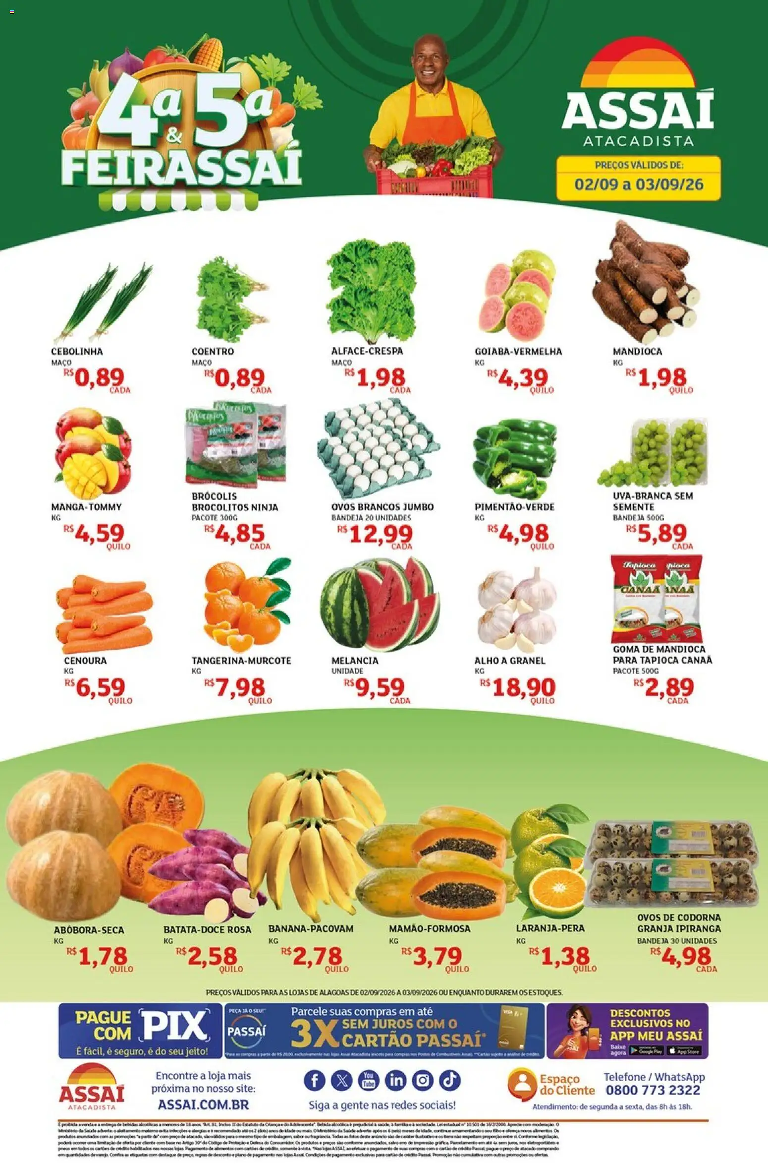 Assaí Atacadista Folheto - válido de 02/09/2026 | Página: 1 | Produtos: Alho, Mandioca, Ovos, Telefone