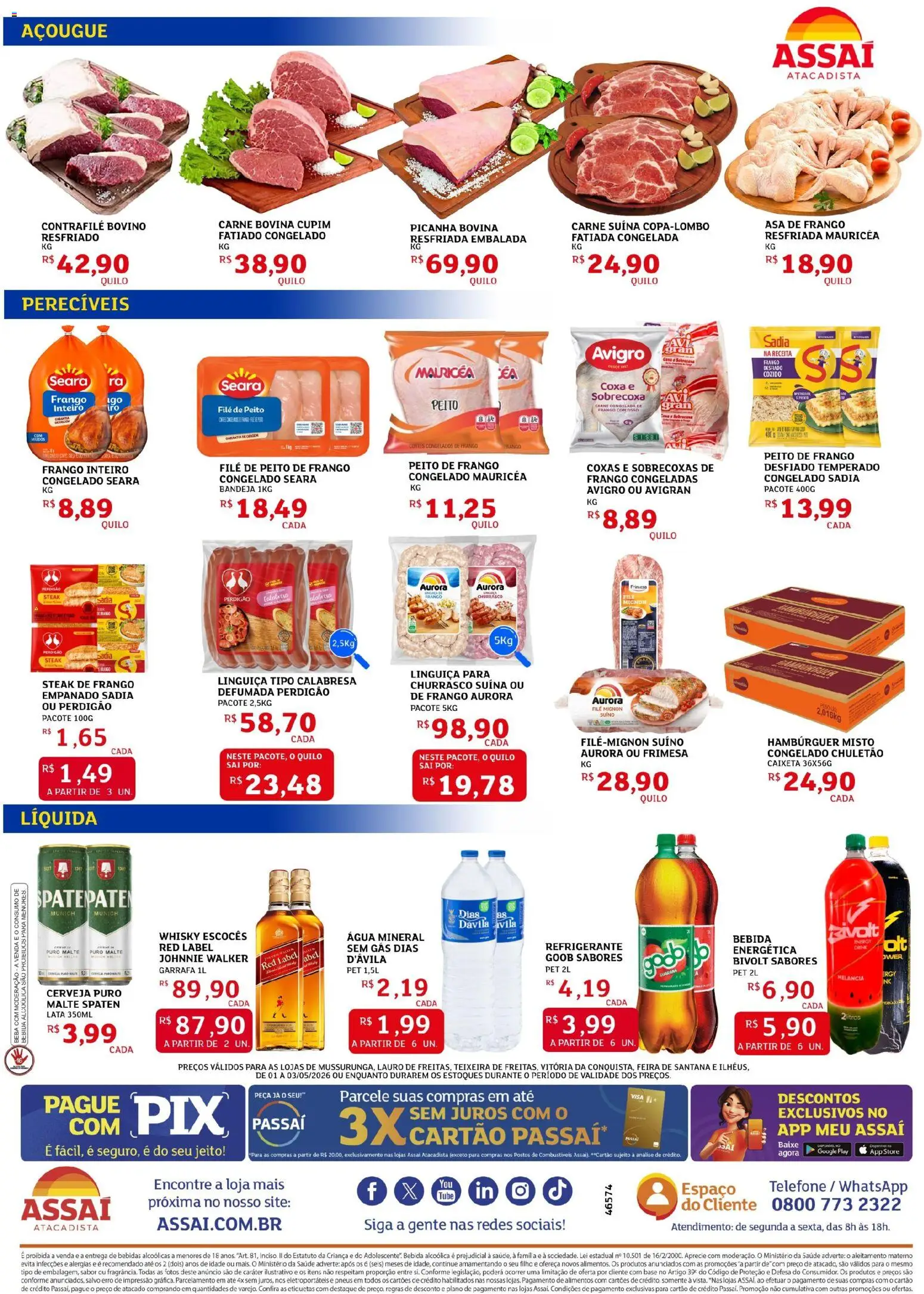 Assaí Atacadista Folheto - válido de 01.05.2026 | Página: 2 | Produtos: Linguiça, Filé mignon, Hambúrguer, Frango