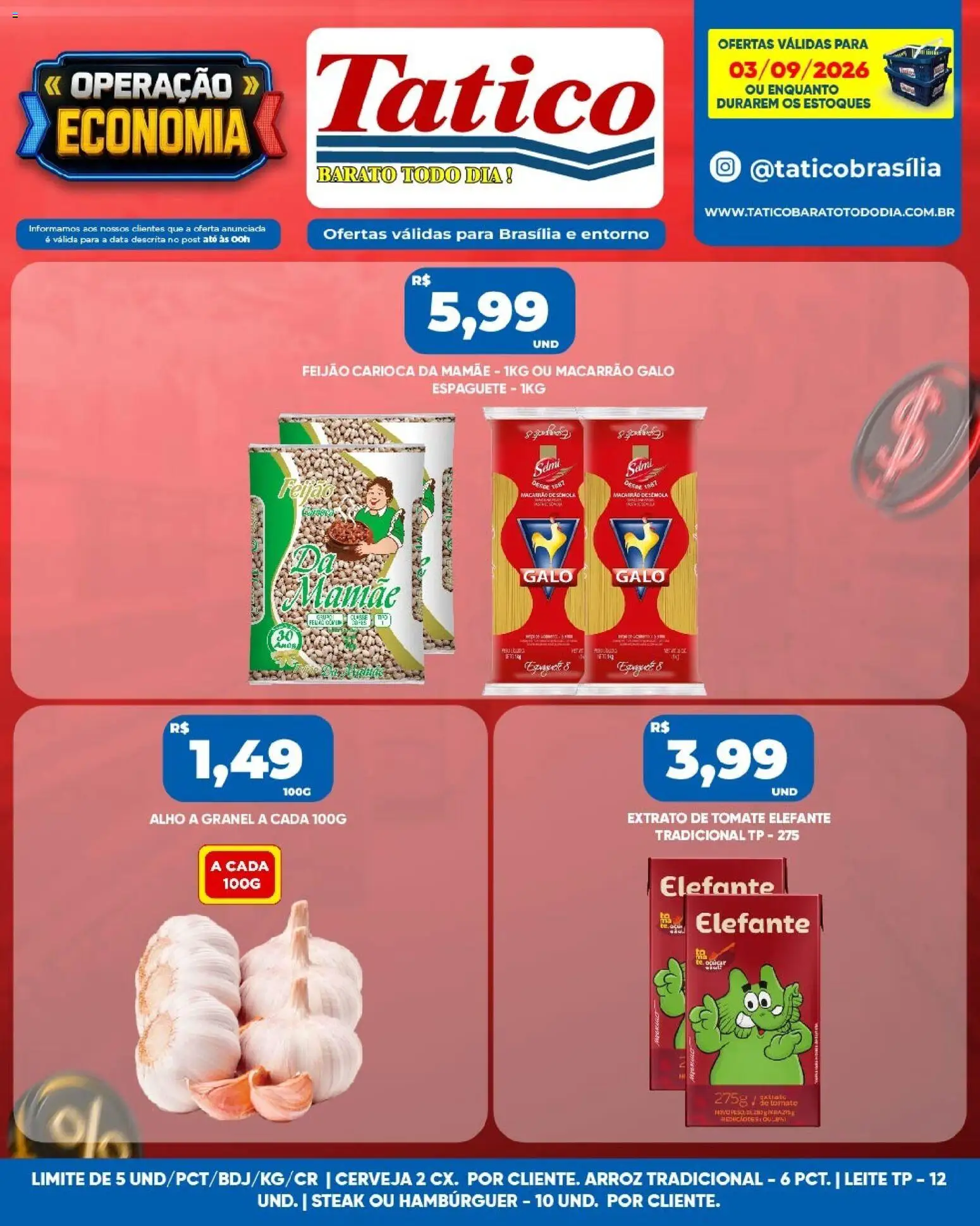 Tatico Folheto - válido de 03/09/2026 | Página: 2 | Produtos: Espaguete, Tomate, Steak, Extrato de tomate
