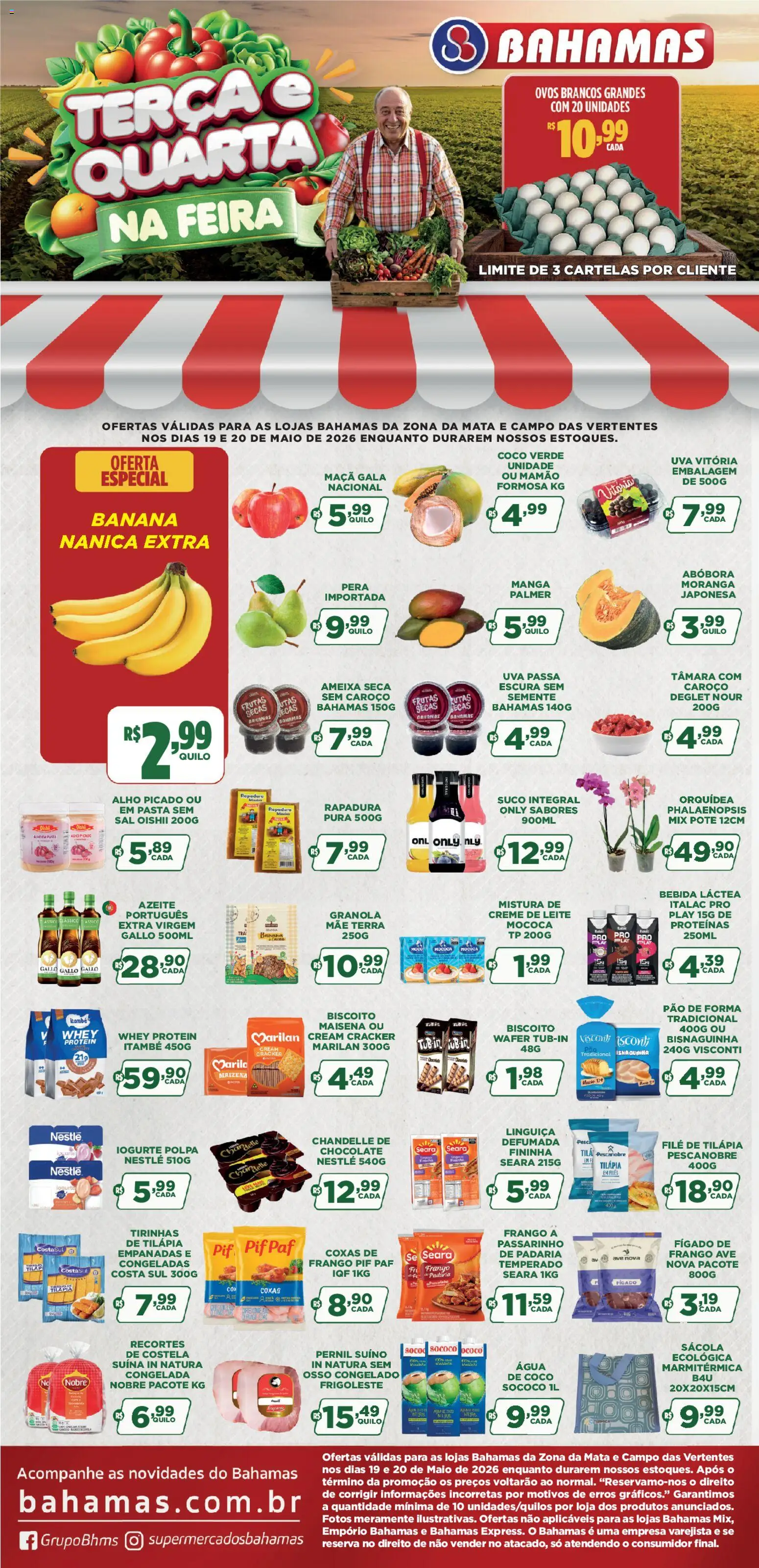 Bahamas Supermercados Folheto - válido de 19.05.2026 | Página: 1 | Produtos: Biscoito, Creme de leite, Sal, Filé de tilápia