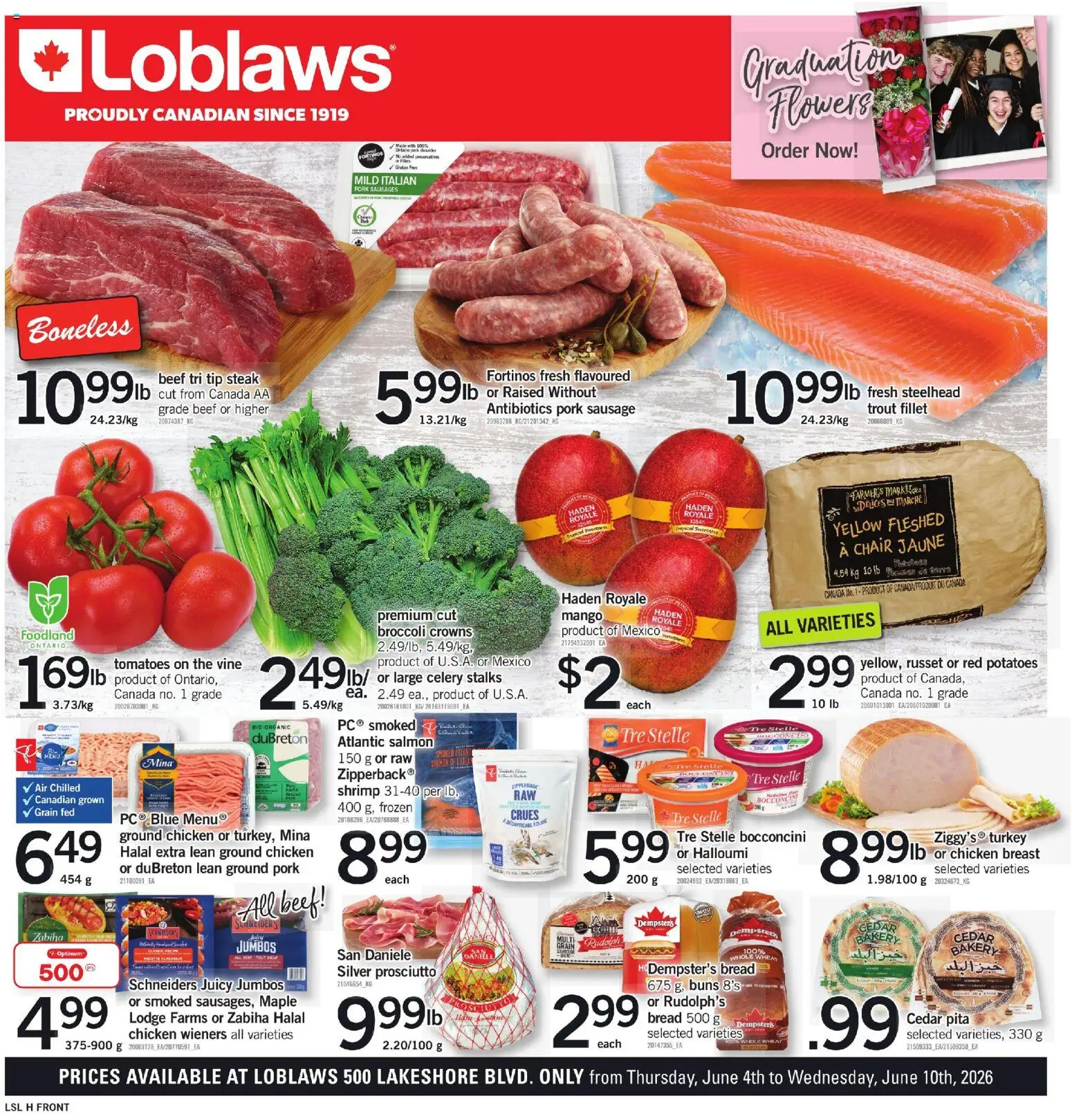 Loblaws flyer valid from 04.06.2026 | Page: 1 | Products: Beef, Potatoes, Bakery, Pork