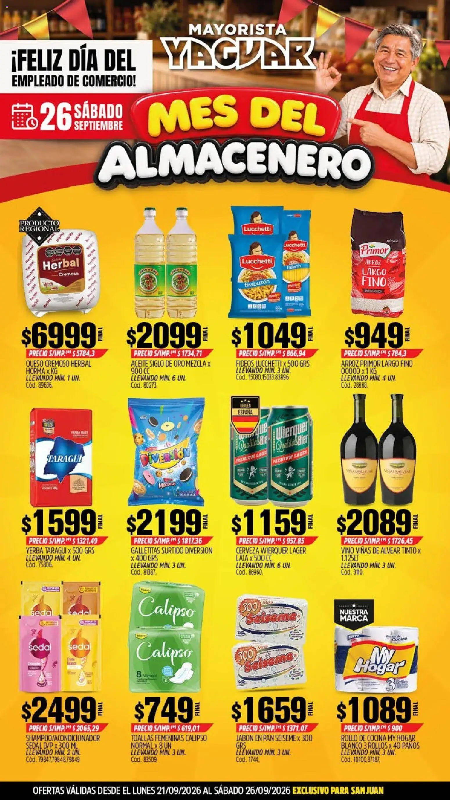 Yaguar - Oferta Semanal San Juan │ válido desde el 21/09/2026 | Página: 1 | Productos: Mate, Aceite, Queso, Fideos