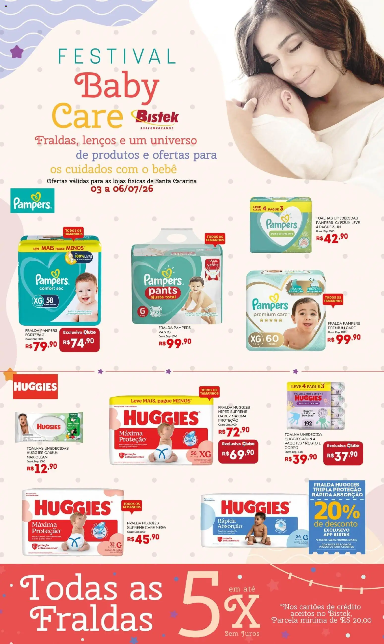 Bistek Supermercados Folheto - válido de 03/07/2026 | Página: 1 | Produtos: Fralda pampers, Pampers, Fraldas, Toalha umedecida