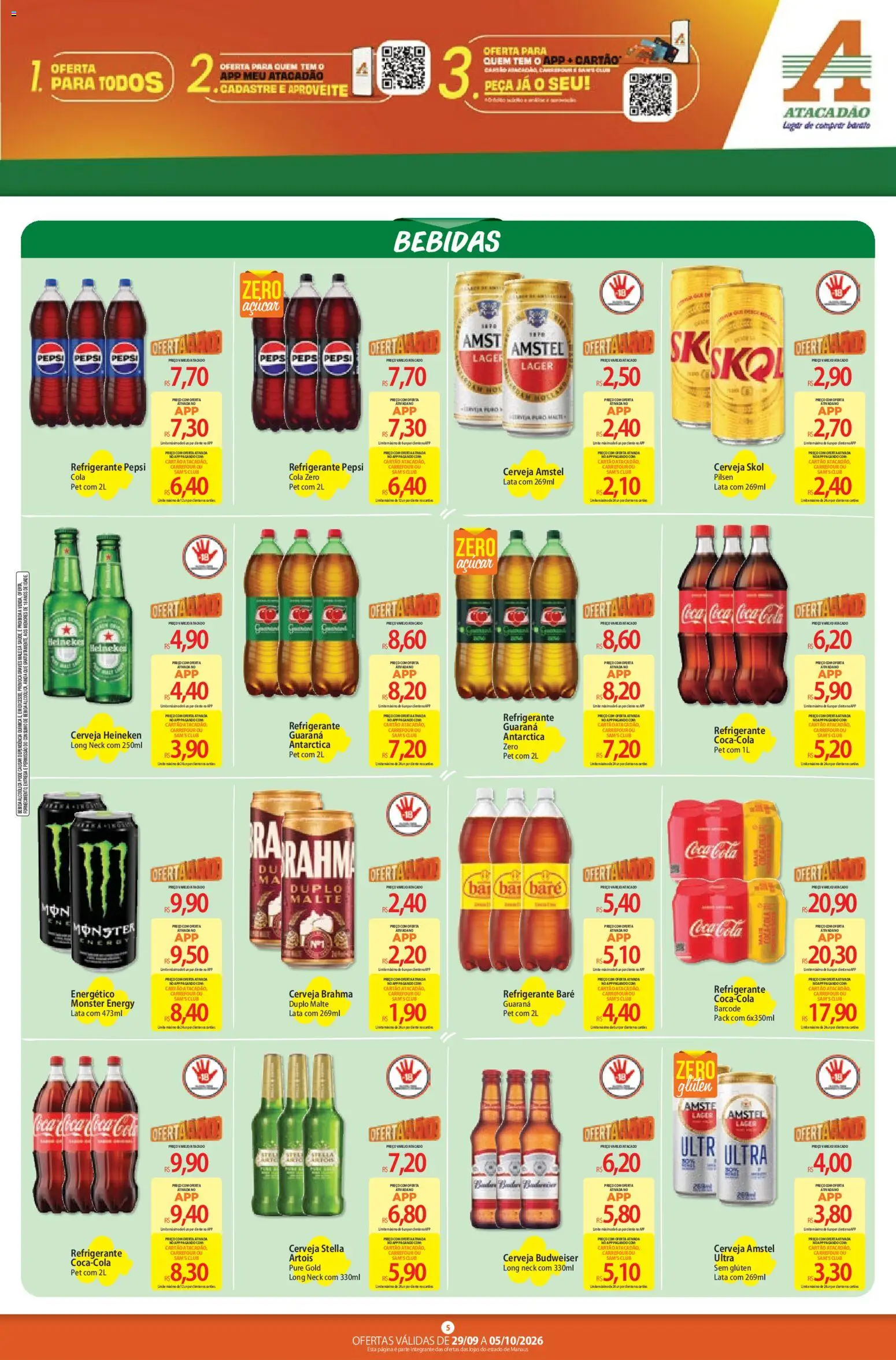Atacadão Folheto - válido de 29/09/2026 | Página: 5 | Produtos: Energético, Bebidas, Heineken, Refrigerante