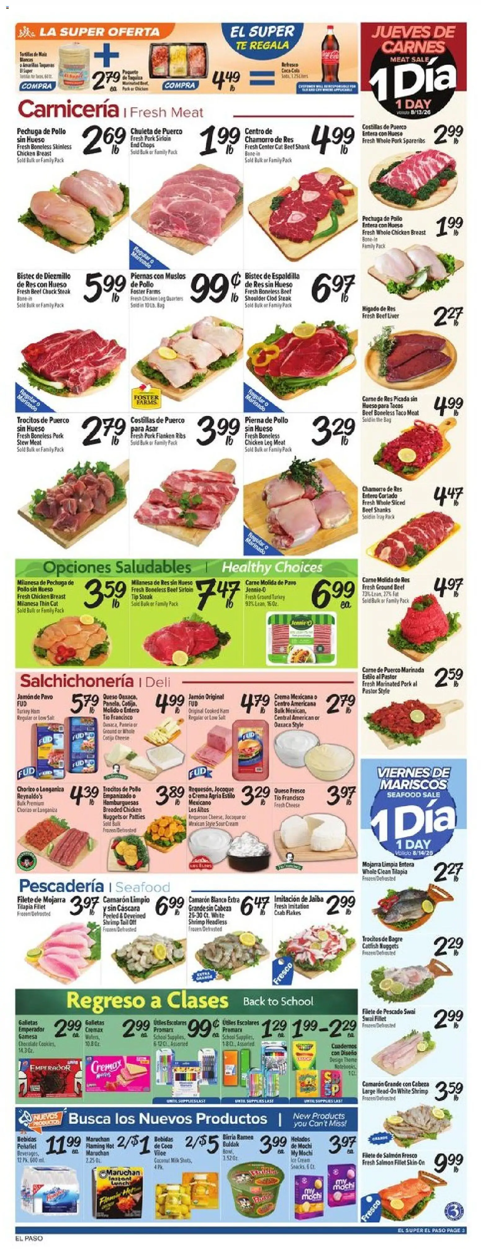 El Super Weekly Ad - TX - valid from 08/12/2026 | Page: 3 | Products: Shrimp, Cheese, Cream, Salt