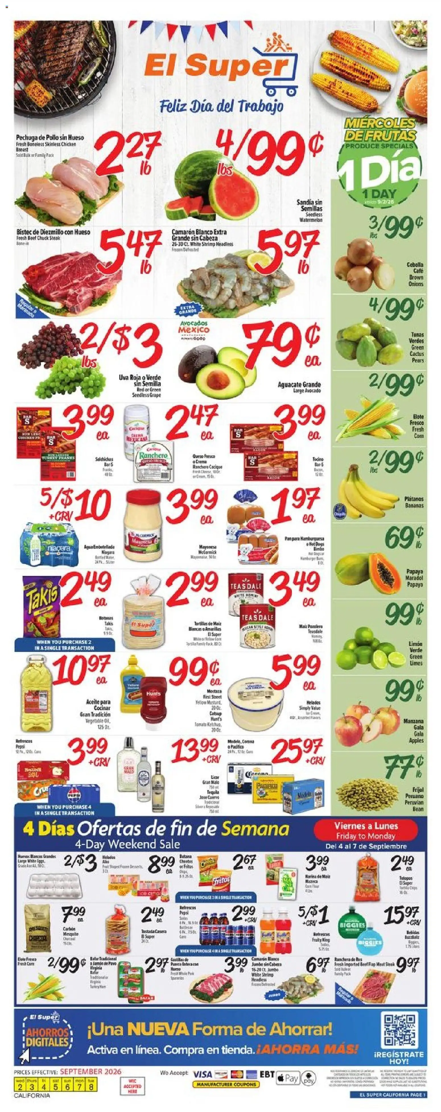 El Super Weekly Ad - CA - valid from 09/02/2026 | Page: 1 | Products: Chicken, Steak, Pears, Fan