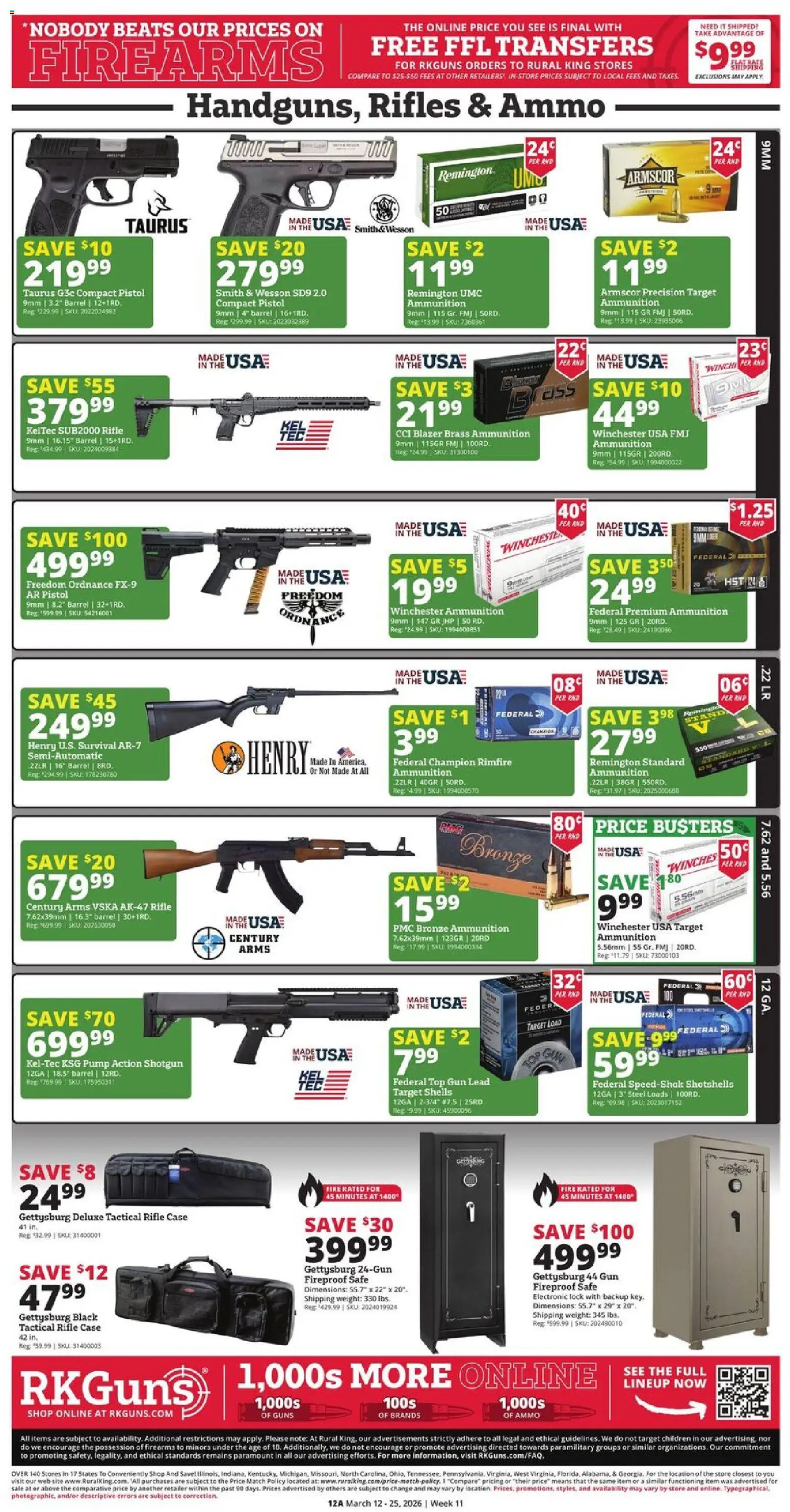 Rural King Weekly Ad - valid from 12.03.2026 | Page: 12 | Products: Safe, Pump, Case, Ammo