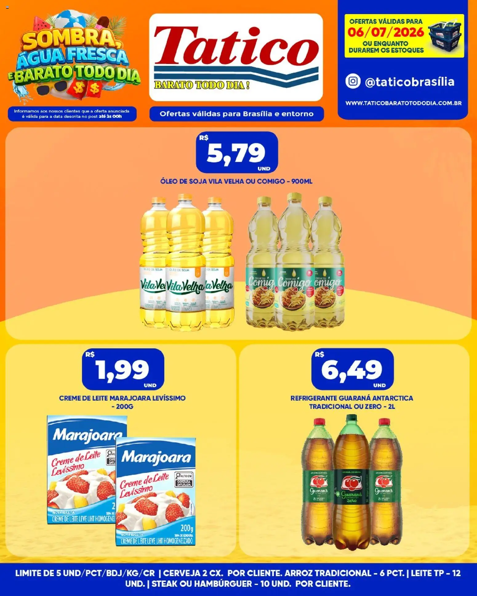 Tatico Folheto - válido de 06/07/2026 | Página: 2 | Produtos: Leite, Hambúrguer, Refrigerante, Creme de leite