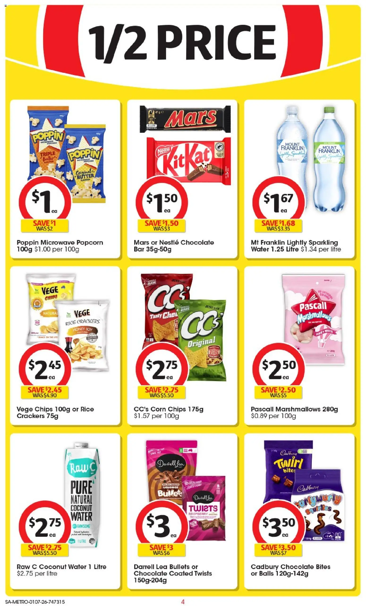 Coles catalogue - valid from 01/07/2026 | Page: 4 | Products: Chocolate, Chips, Water, Microwave
