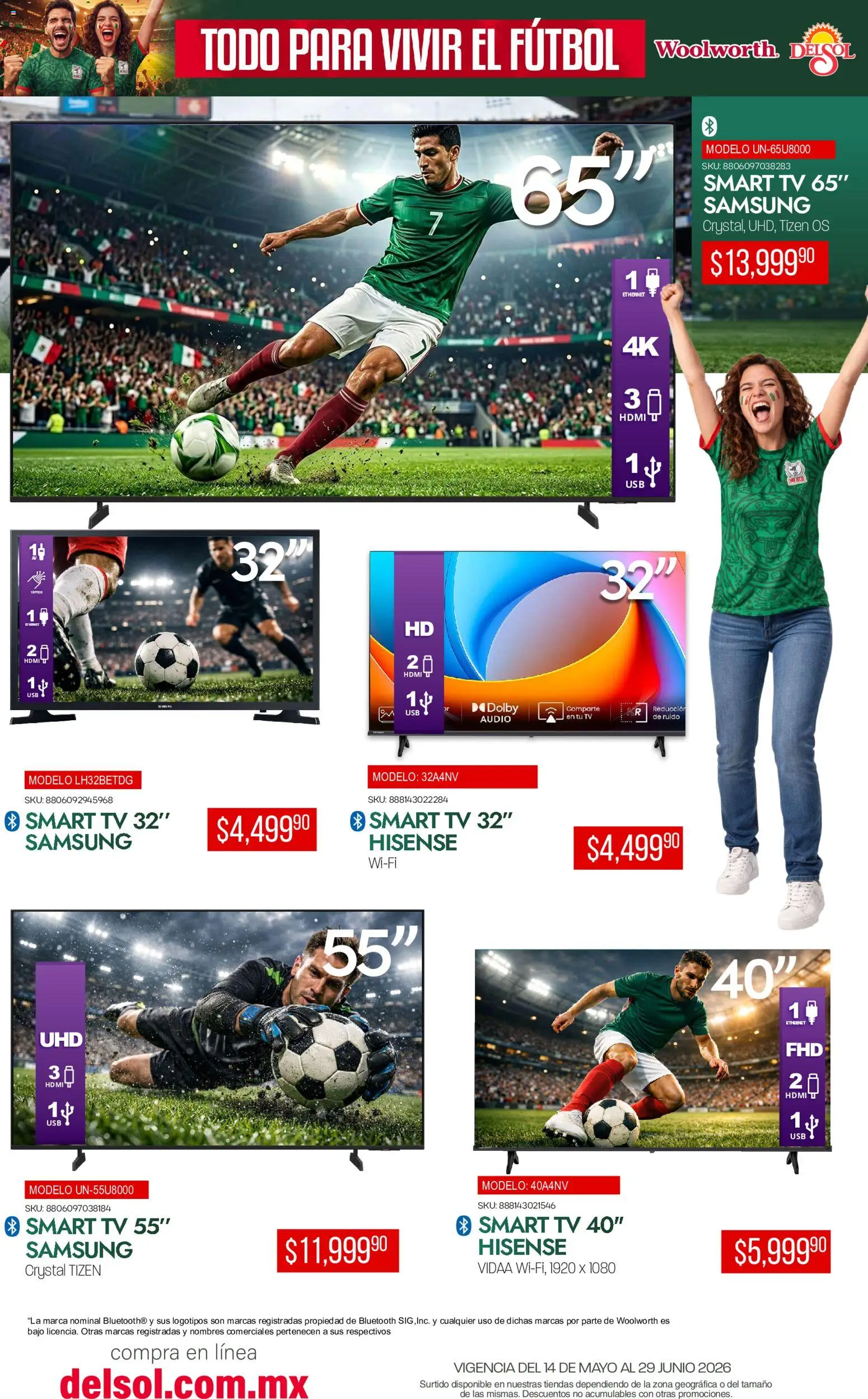 Nuevas ofertas de Del Sol y Woolworth válidas en toda la República Mexicana desde el 14.05.2026. ¡Encuentra las mejores ofertas en Del Sol y Woolworth catálogo Todo para vivir el fútbol ! | Página: 3 | Productos: Usb, Audio