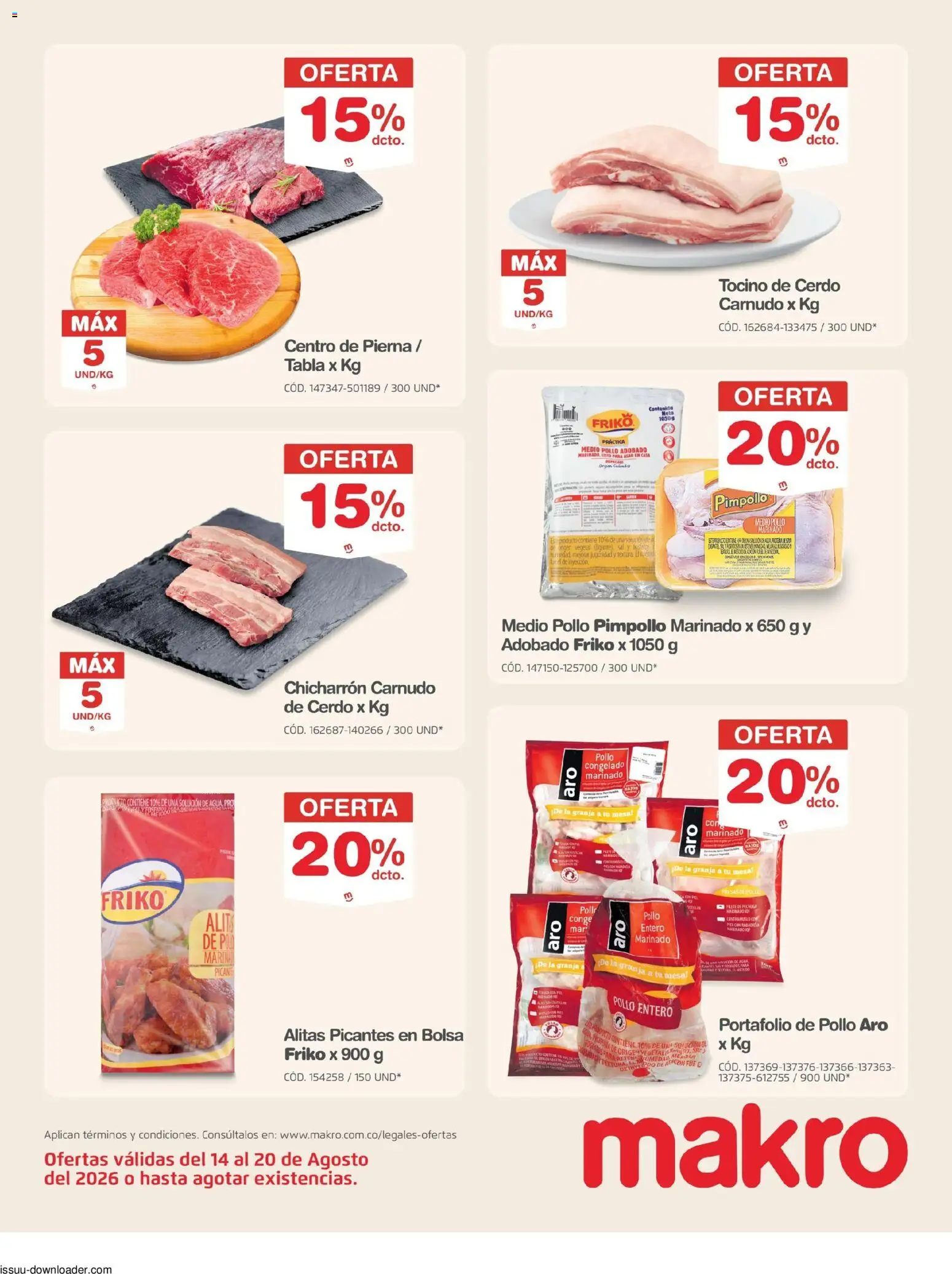 Makro revista - valida desde el 14/08/2026 | Página: 6 | Productos: Tocino, Pollo entero, Bolsa, Sal