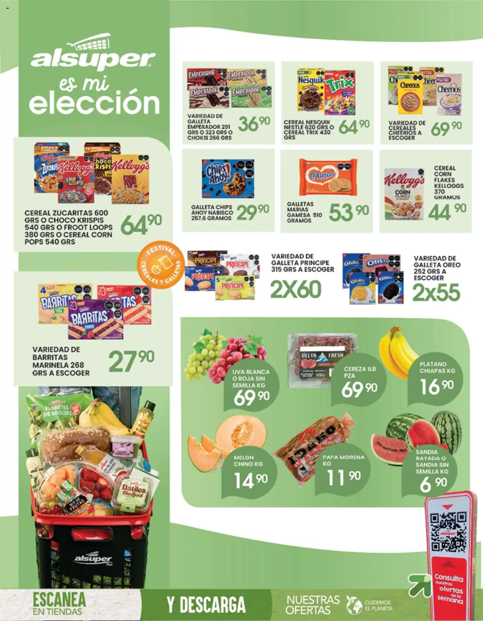 Nuevas ofertas de Alsuper válidas en toda la República Mexicana desde el 05.05.2026. ¡Encuentra las mejores ofertas en Alsuper folleto Chihuahua-Estado! | Página: 8 | Productos: Plátano, Sandía, Brocoli, Cereales