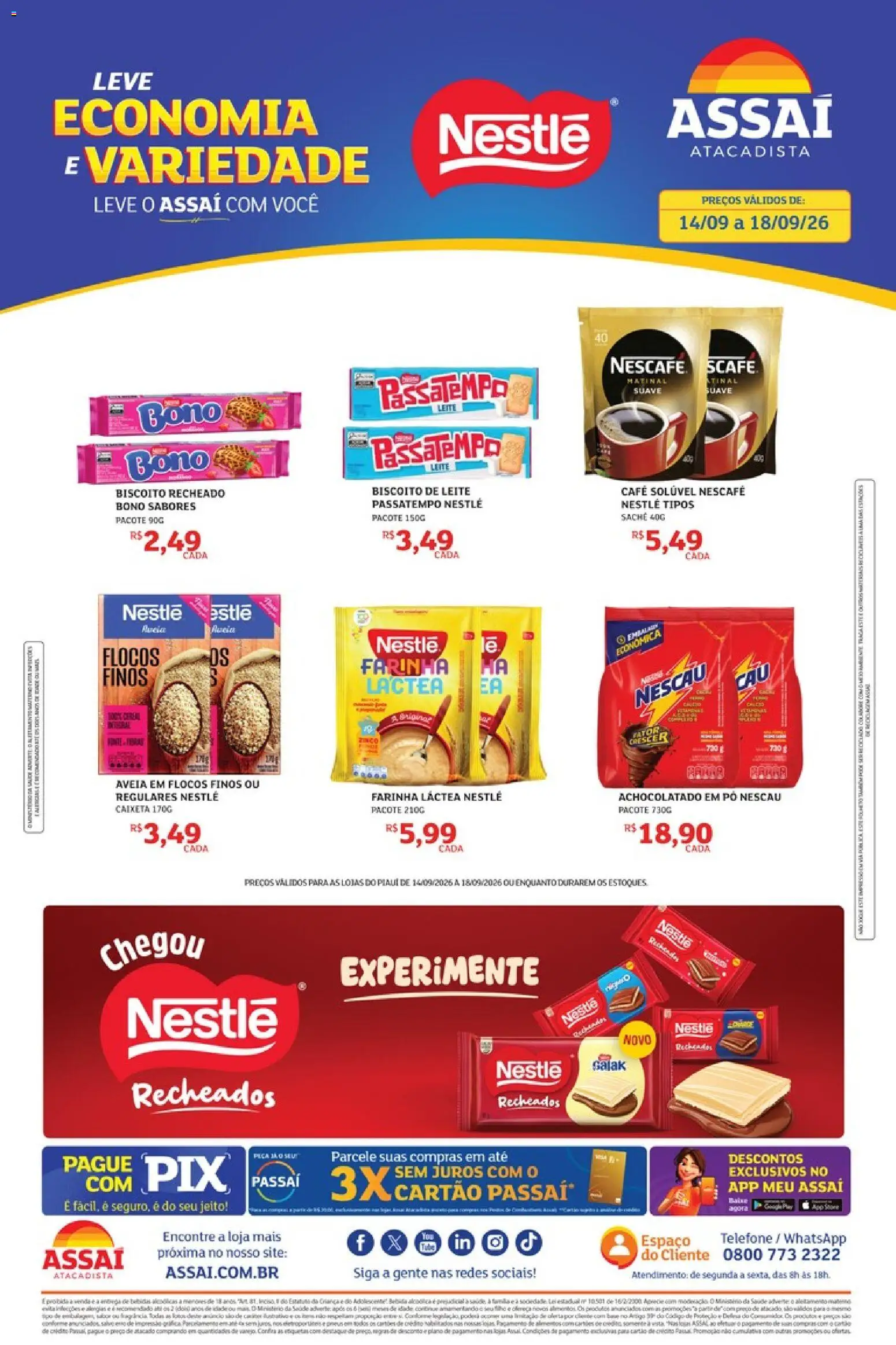 Assaí Atacadista Folheto - válido de 14/09/2026 | Página: 1 | Produtos: Biscoito, Nescau, Farinha láctea, Café
