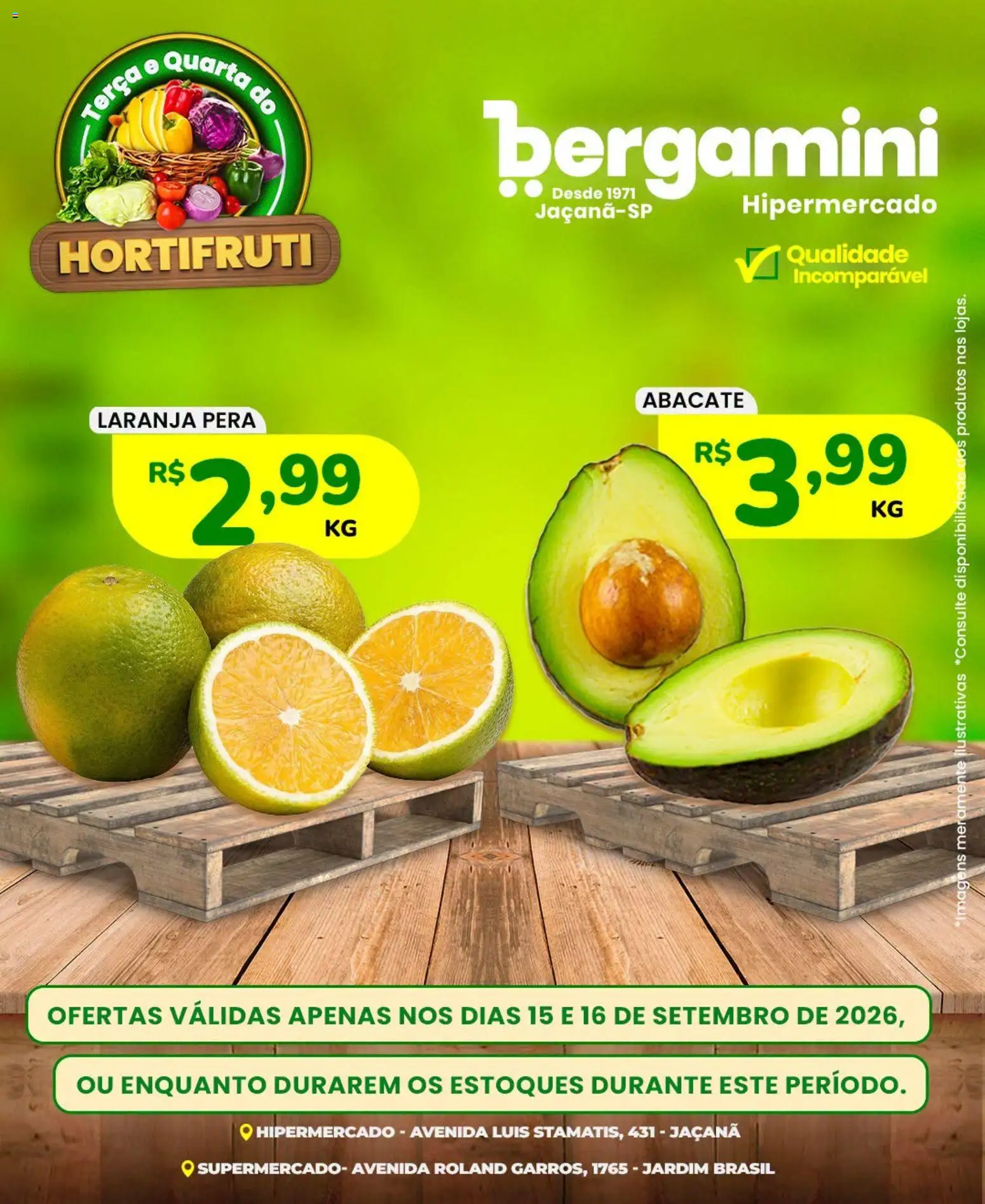 Supermercado Bergamini Folheto - válido de 15/09/2026 | Página: 3 | Produtos: Pera, Abacate