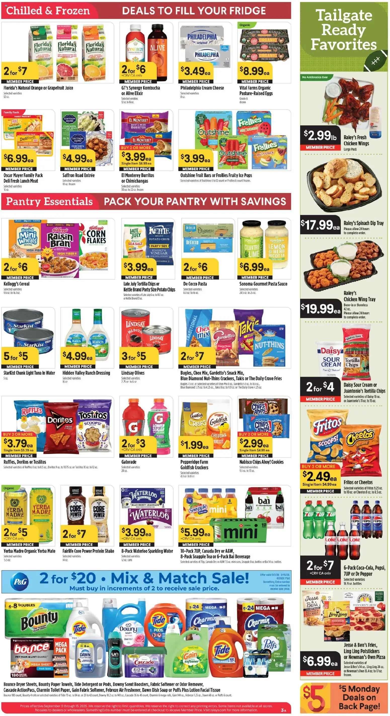 Raley's Weekly Ad - valid from 09/09/2026 | Page: 3 | Products: Cheese, Tortilla chips, Pepper, Ice
