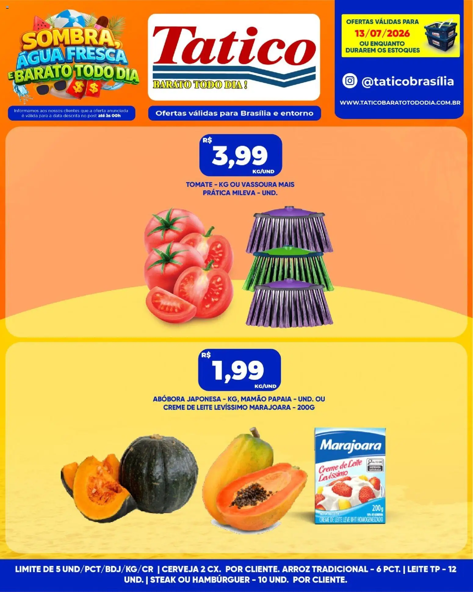 Tatico Folheto - válido de 13/07/2026 | Página: 2 | Produtos: Abóbora, Leite, Cerveja, Mamão