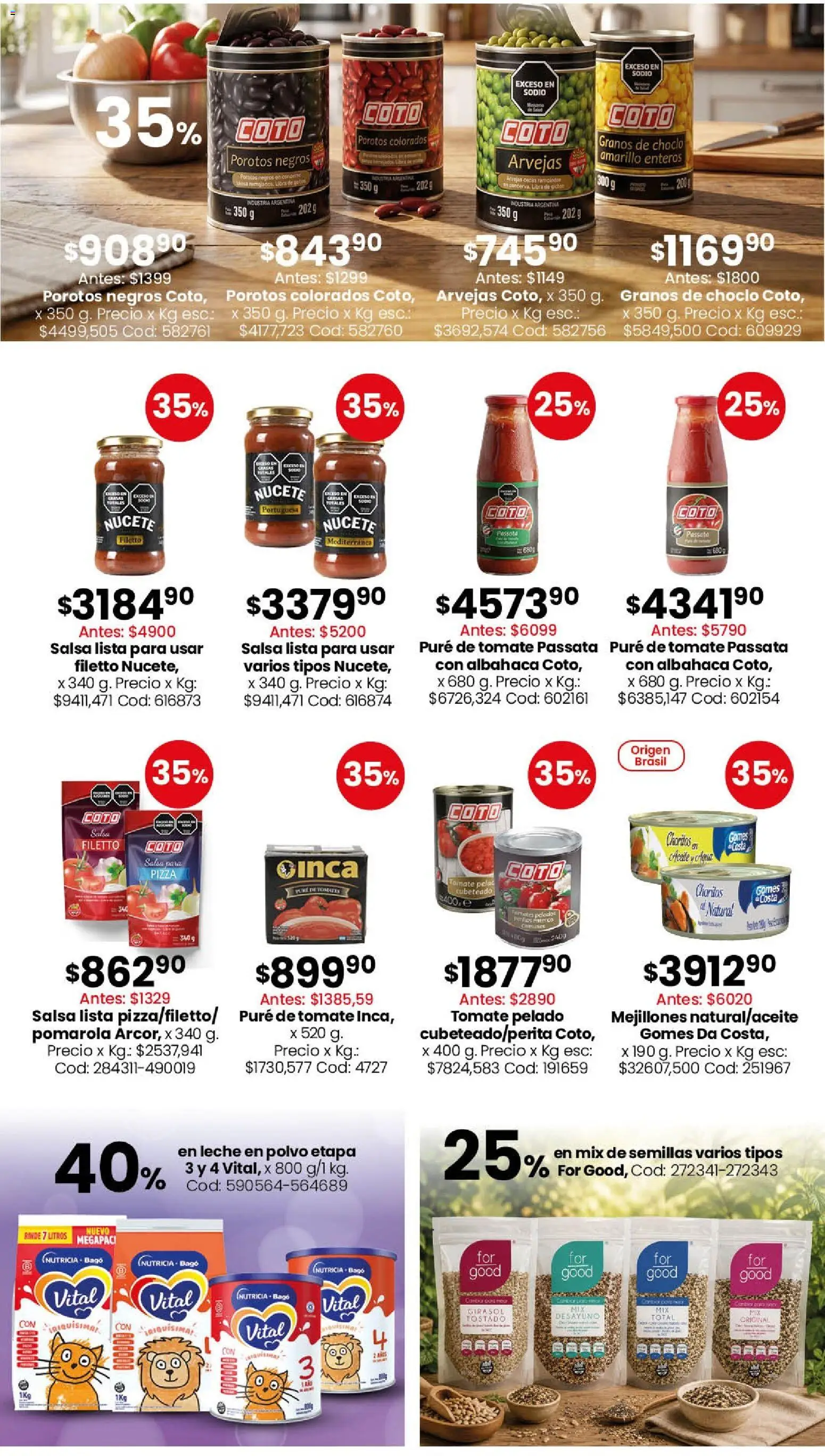 Coto - Almacén y bebidas │ válido desde el 08.06.2026 | Página: 3 | Productos: Leche en polvo, Arvejas, Tomate, Semillas