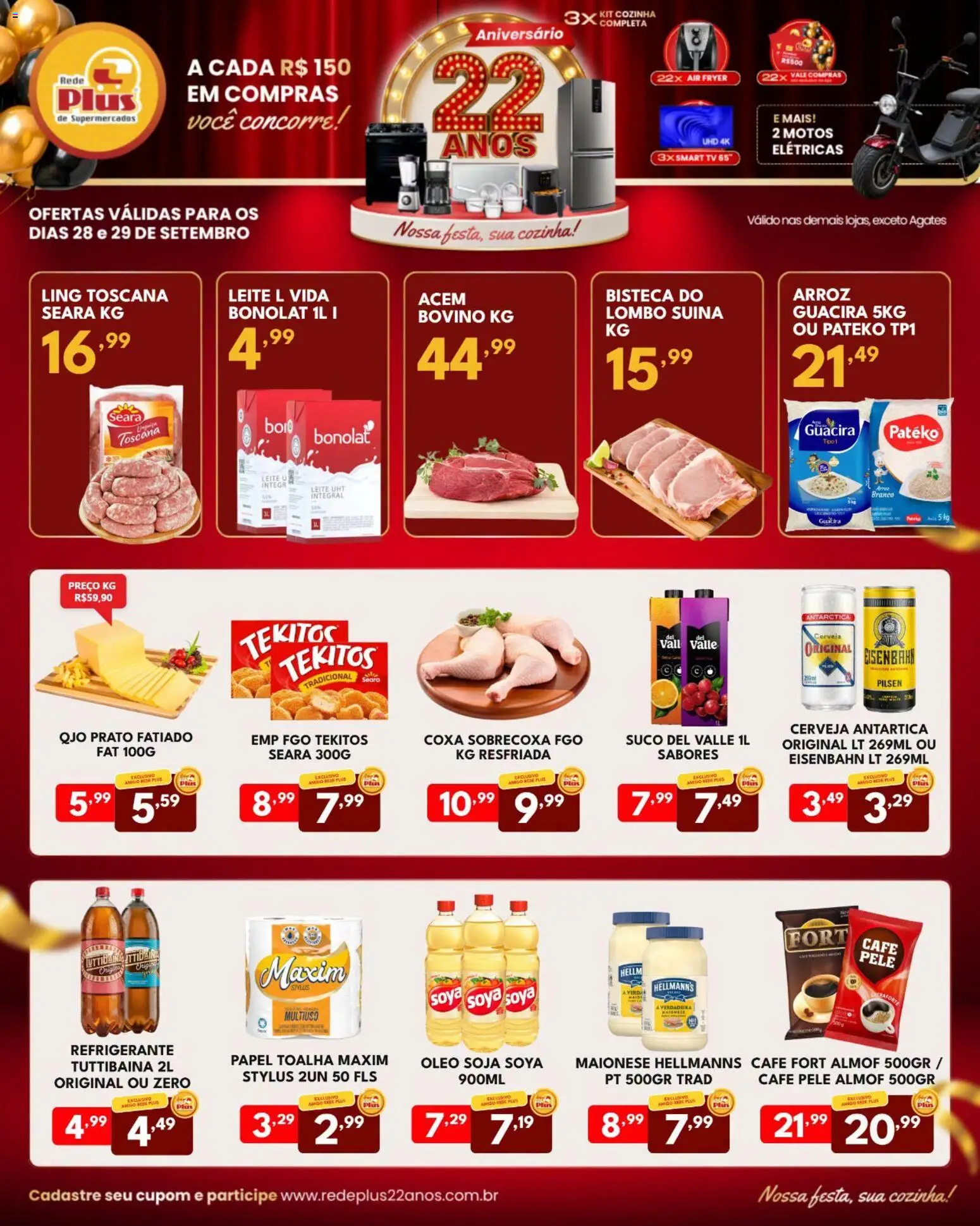 Rede Plus Supermercados Folheto - válido de 28/09/2026 | Página: 1 | Produtos: smart TV, Lombo, Leite, Arroz