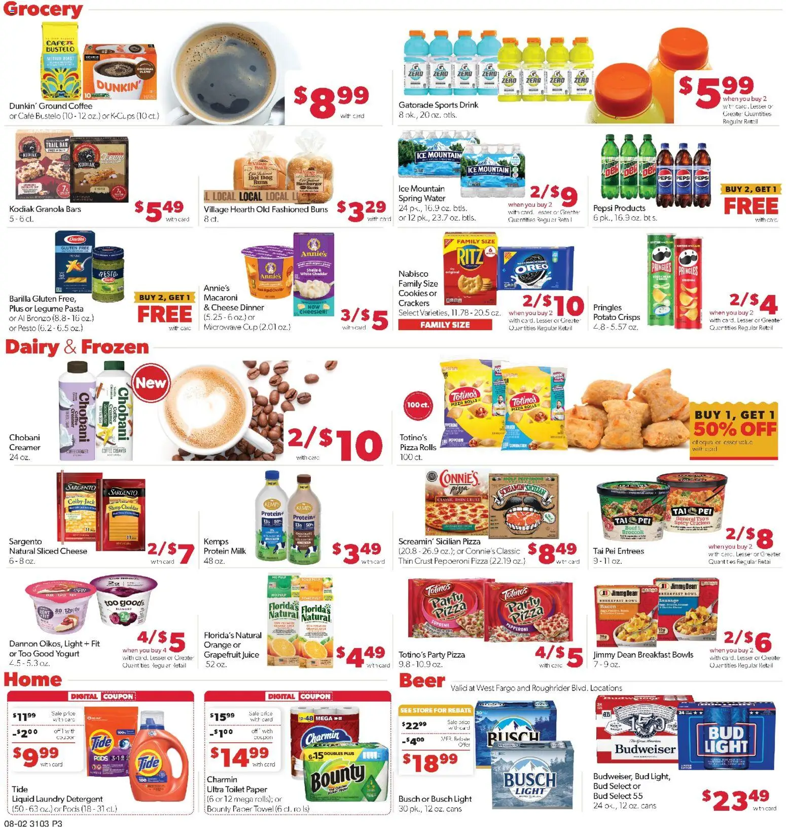 Family Fare Weekly Ad - ND - valid from 08/02/2026 | Page: 3 | Products: Sliced cheese, Orange juice, Juice, Barilla