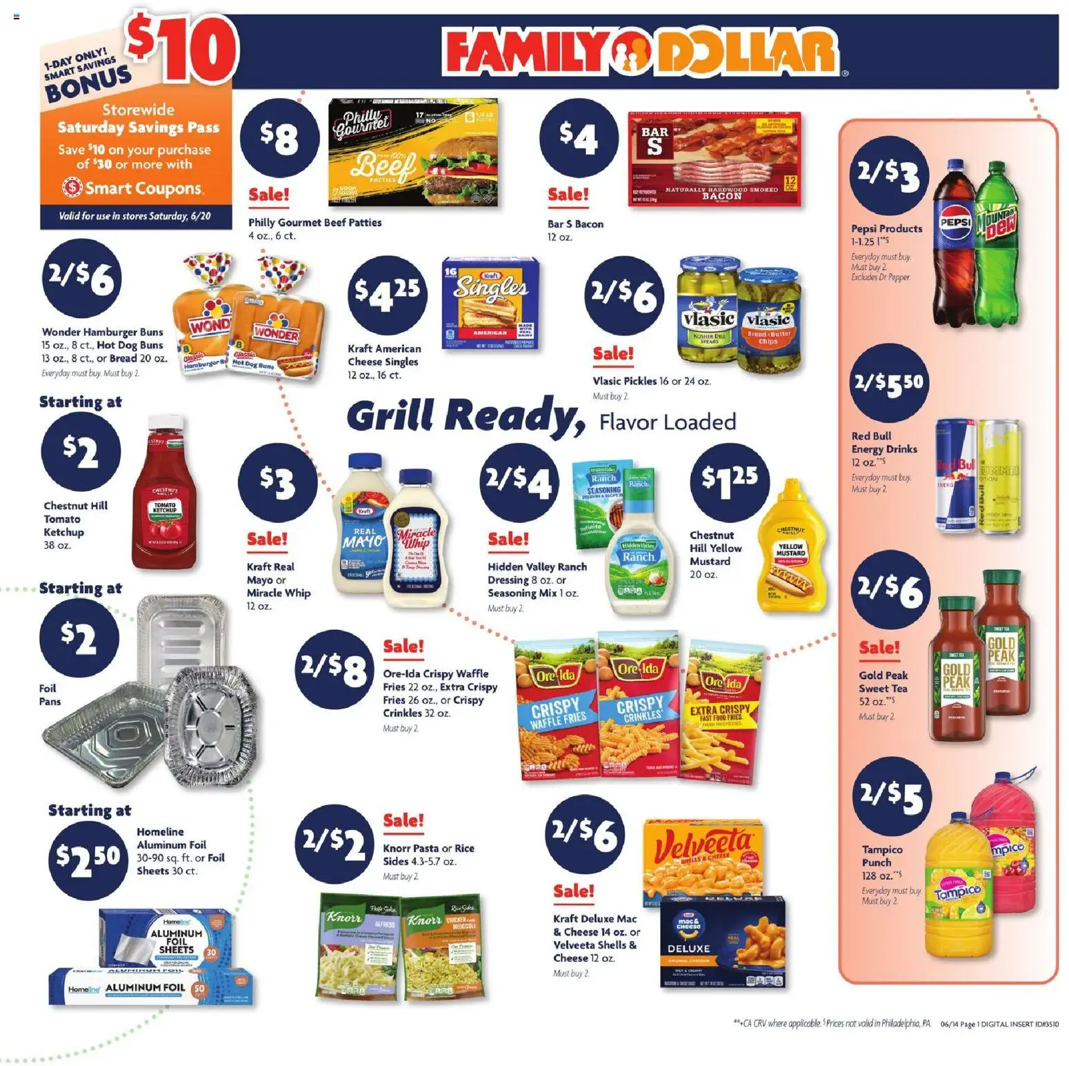 Family Dollar Weekly Ad - valid from 14.06.2026 | Page: 1 | Products: Bread, Tea, Beef, Ketchup