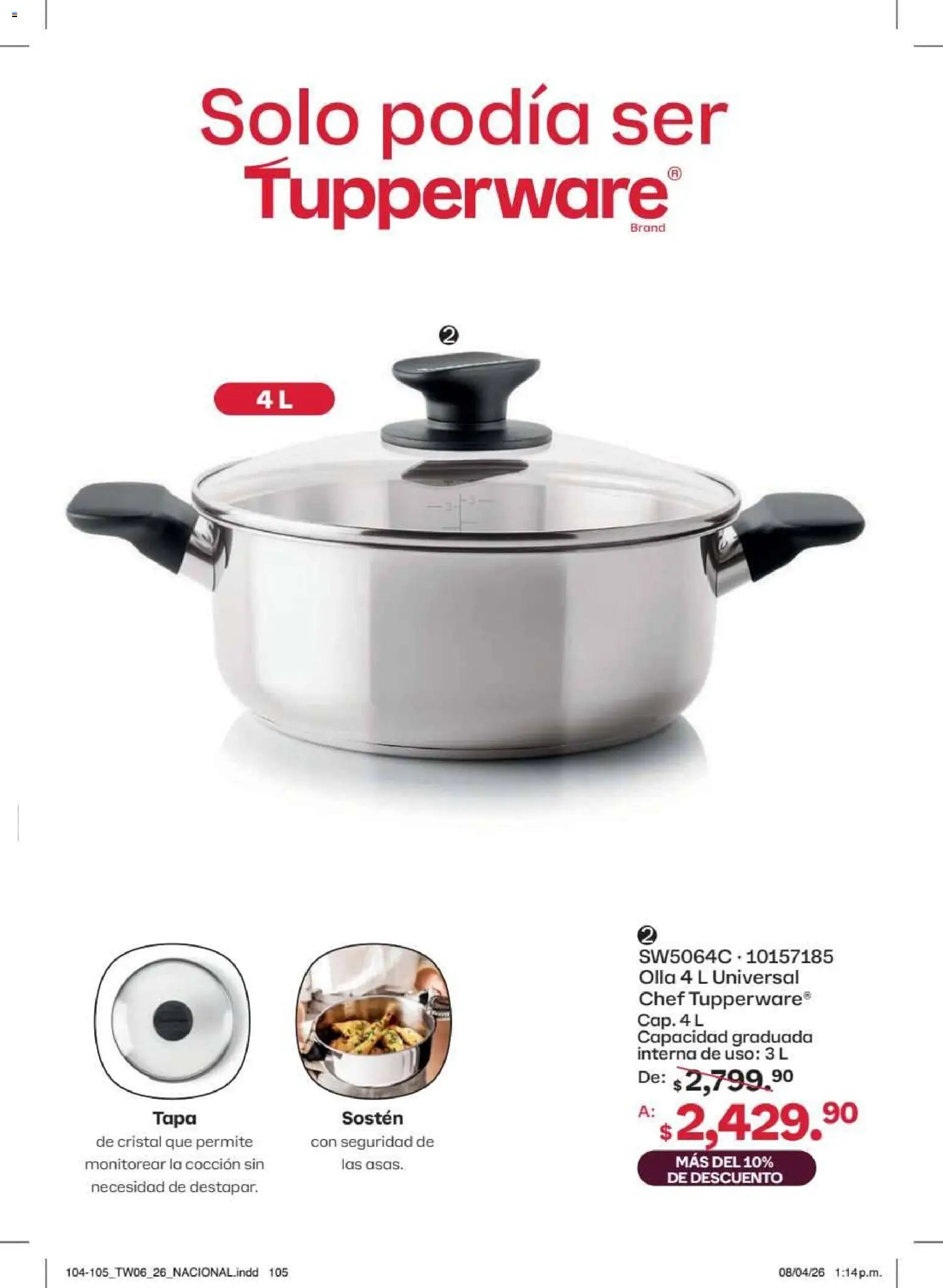 Nuevas ofertas de Tupperware válidas en toda la República Mexicana desde el 18.05.2026. ¡Encuentra las mejores ofertas en Tupperware catálogo! | Página: 105 | Productos: Sostén, Olla
