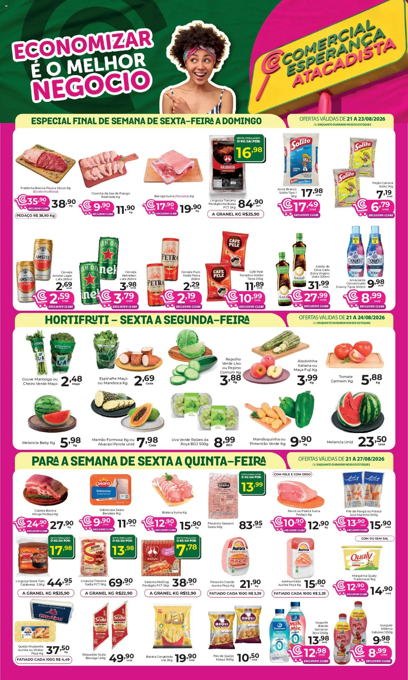 Comercial Esperança Folheto - válido de 21/08/2026 | Página: 1 | Produtos: Fraldinha, Asa de frango, Manteiga, Couve