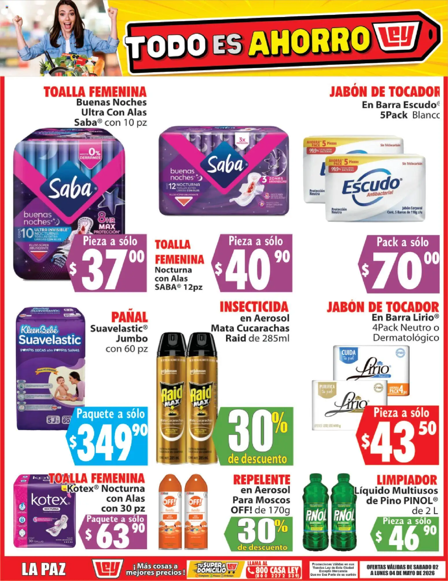 Nuevas ofertas de Casa Ley válidas en toda la República Mexicana desde el 02.05.2026. ¡Encuentra las mejores ofertas en Casa Ley folleto Todo es ahorro! | Página: 8 | Productos: Toalla, Repelente, Barra, Insecticida