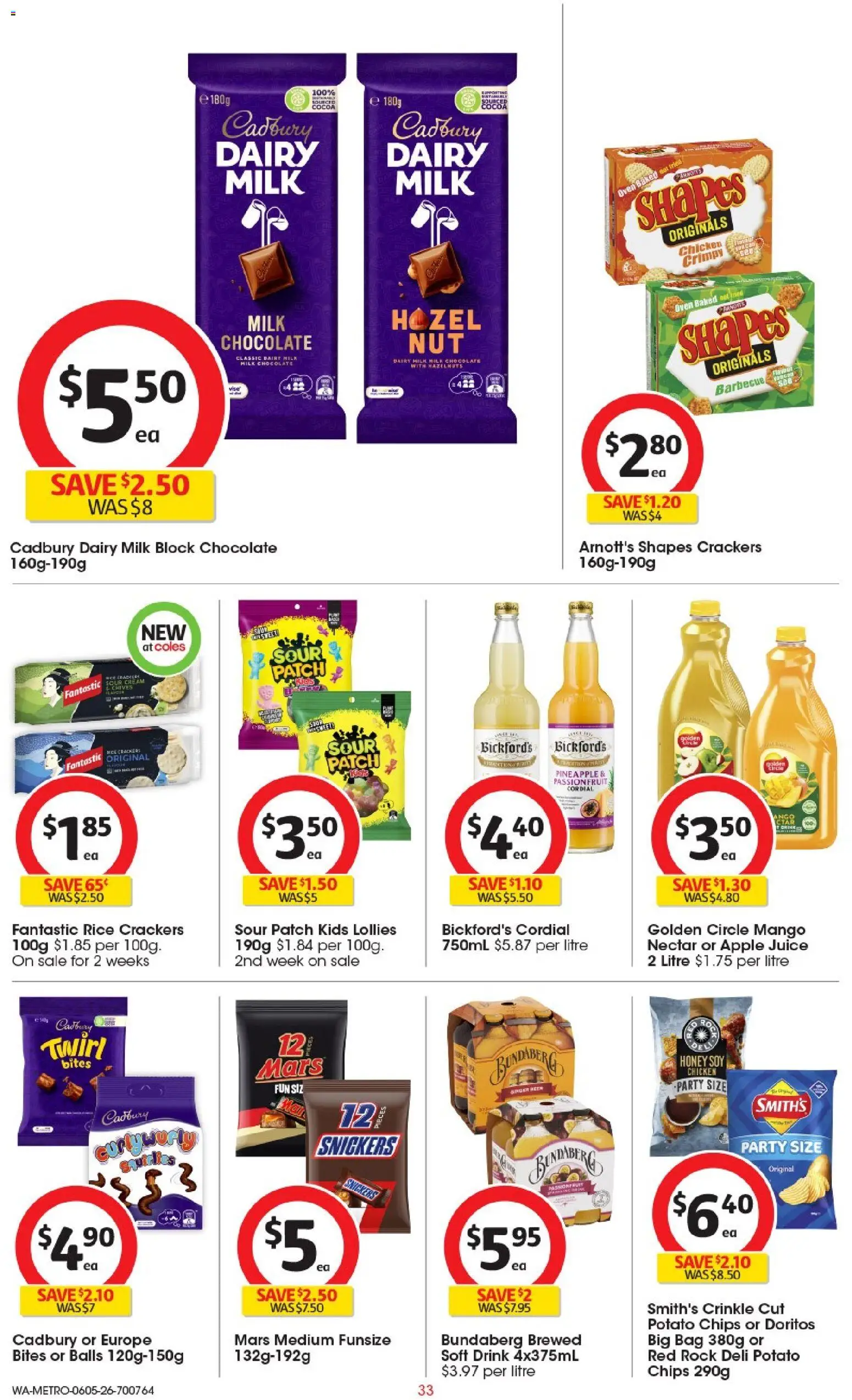 Coles catalogue - valid from 06.05.2026 | Page: 33 | Products: Crackers, Chocolate, Honey, Chicken