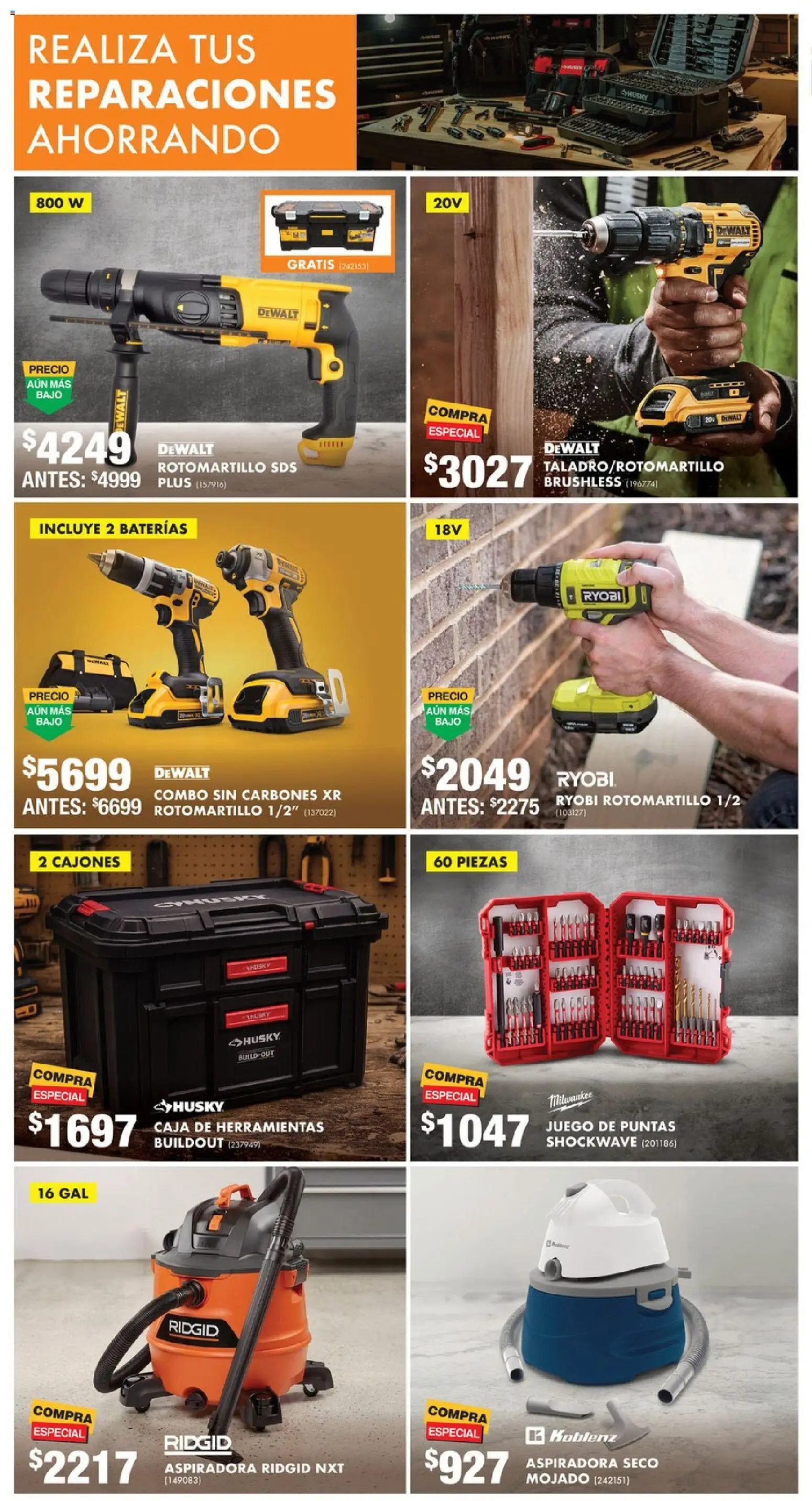 Nuevas ofertas de Home Depot válidas en toda la República Mexicana desde el 14.05.2026. ¡Encuentra las mejores ofertas en Home Depot catálogo! | Página: 2 | Productos: Rotomartillo, Aspiradora, Caja de herramientas, Caja