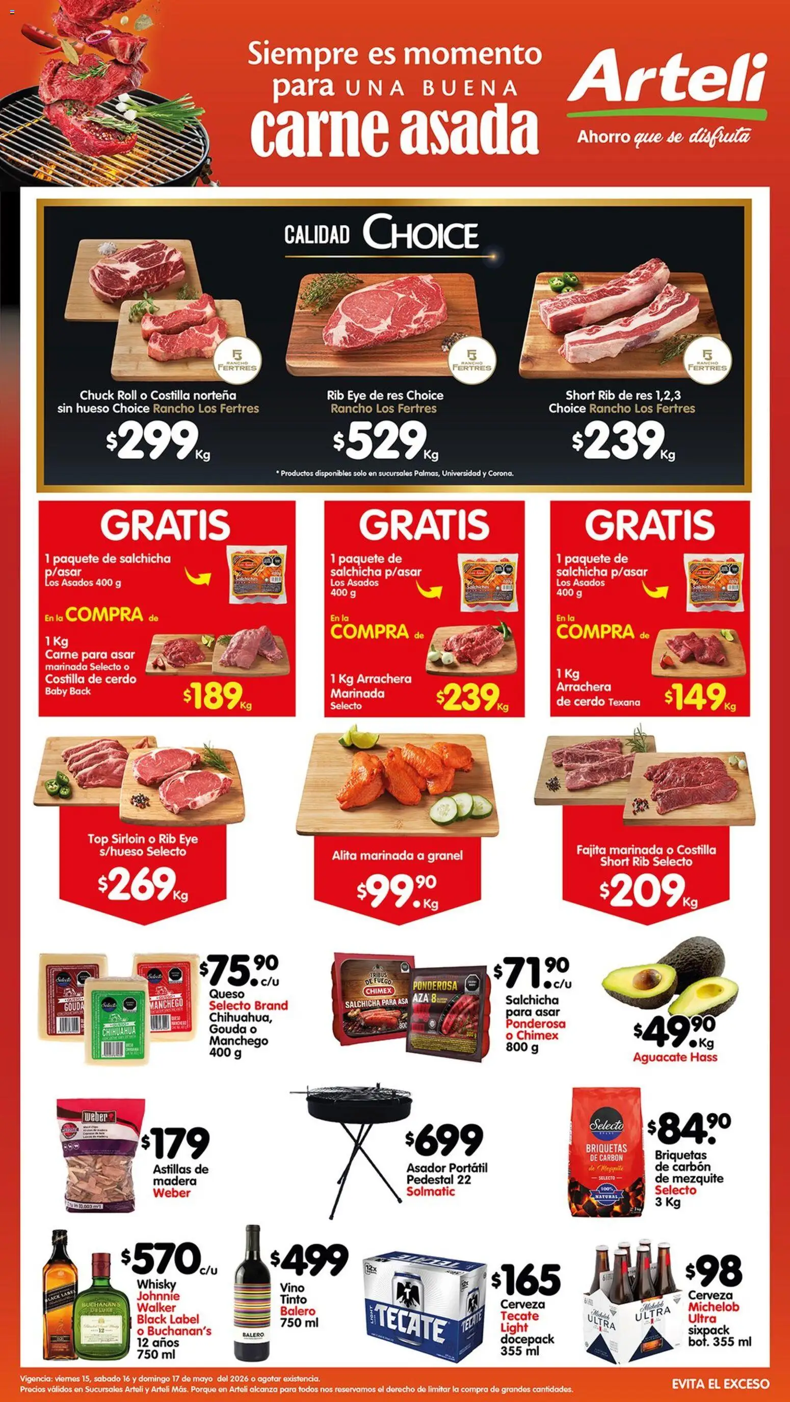 Nuevas ofertas de Arteli válidas en toda la República Mexicana desde el 15.05.2026. ¡Encuentra las mejores ofertas en Arteli folleto Carnes & Cortes! | Página: 1 | Productos: Salchicha, Aguacate, Cerdo, Whisky