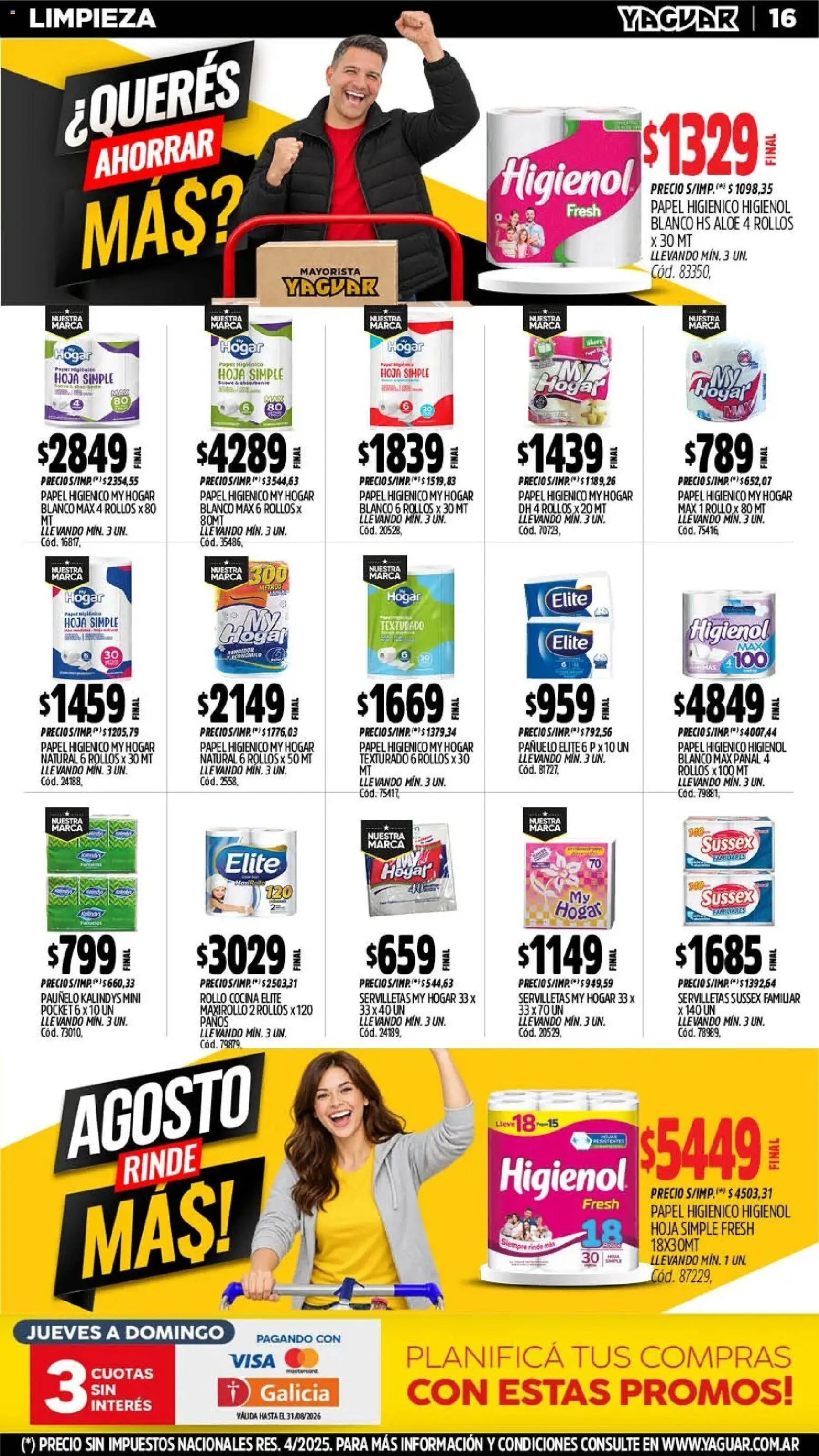 Yaguar - Oferta Semanal Santa Fé │ válido desde el 24/08/2026 | Página: 17 | Productos: Papel higiénico, Pañuelo, Cocina, Servilletas