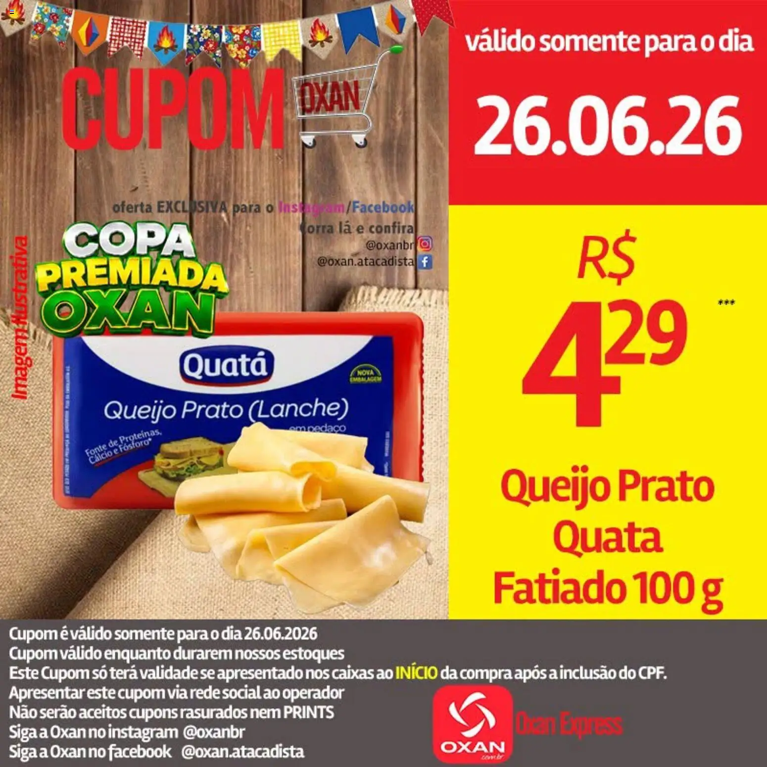 Oxan Atacadista Folheto - válido de 26/06/2026 | Página: 3 | Produtos: Fósforo, Queijo, Copa, Cálcio