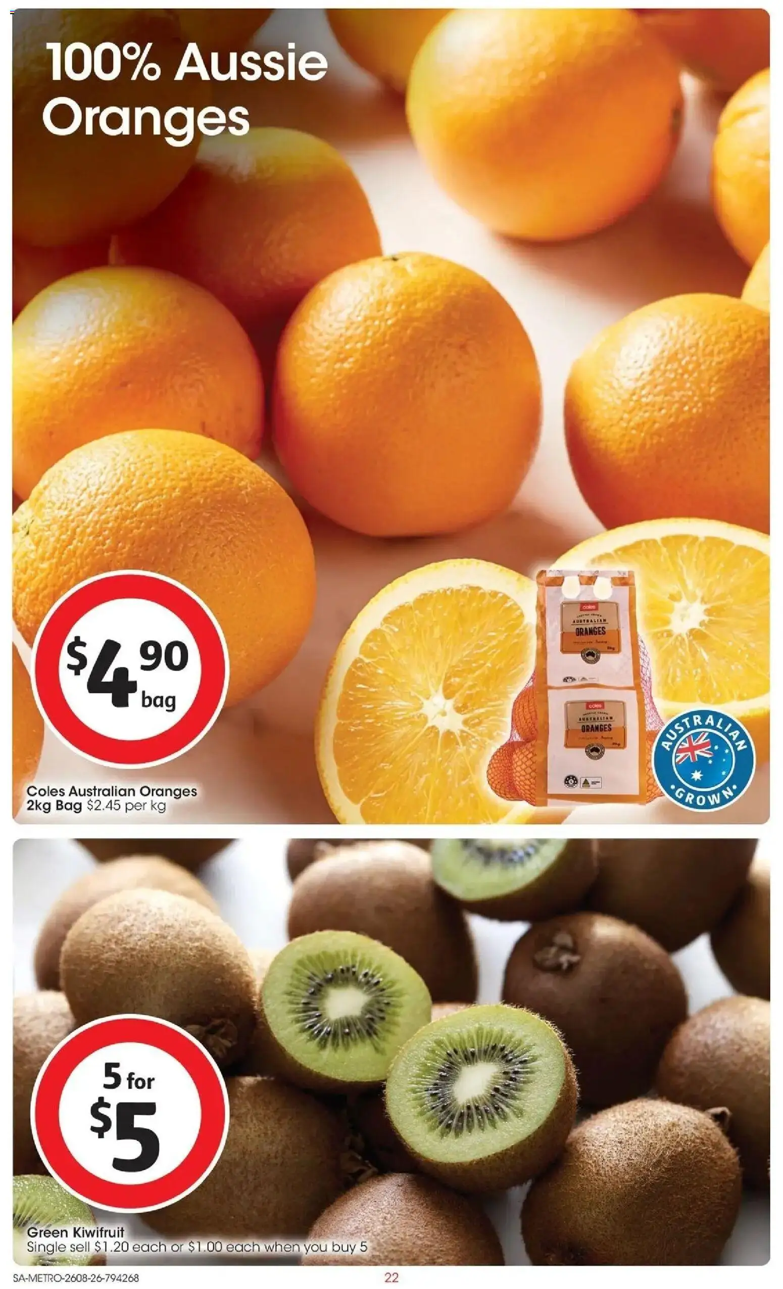 ﻿Coles catalogue valid from 26/08/2026 > Online Australia | Page: 22 | Products: Oranges, Kiwifruit, Bag