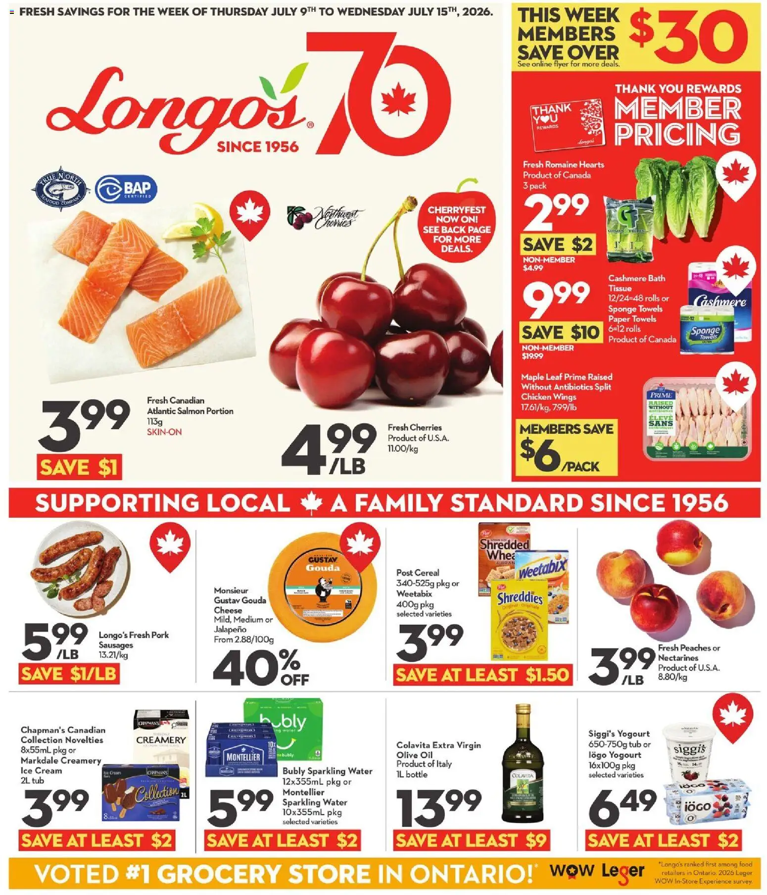 Longo's flyer valid from Jul 9, 2026 | Page: 1 | Products: Cream, Bath, Cheese, Oil