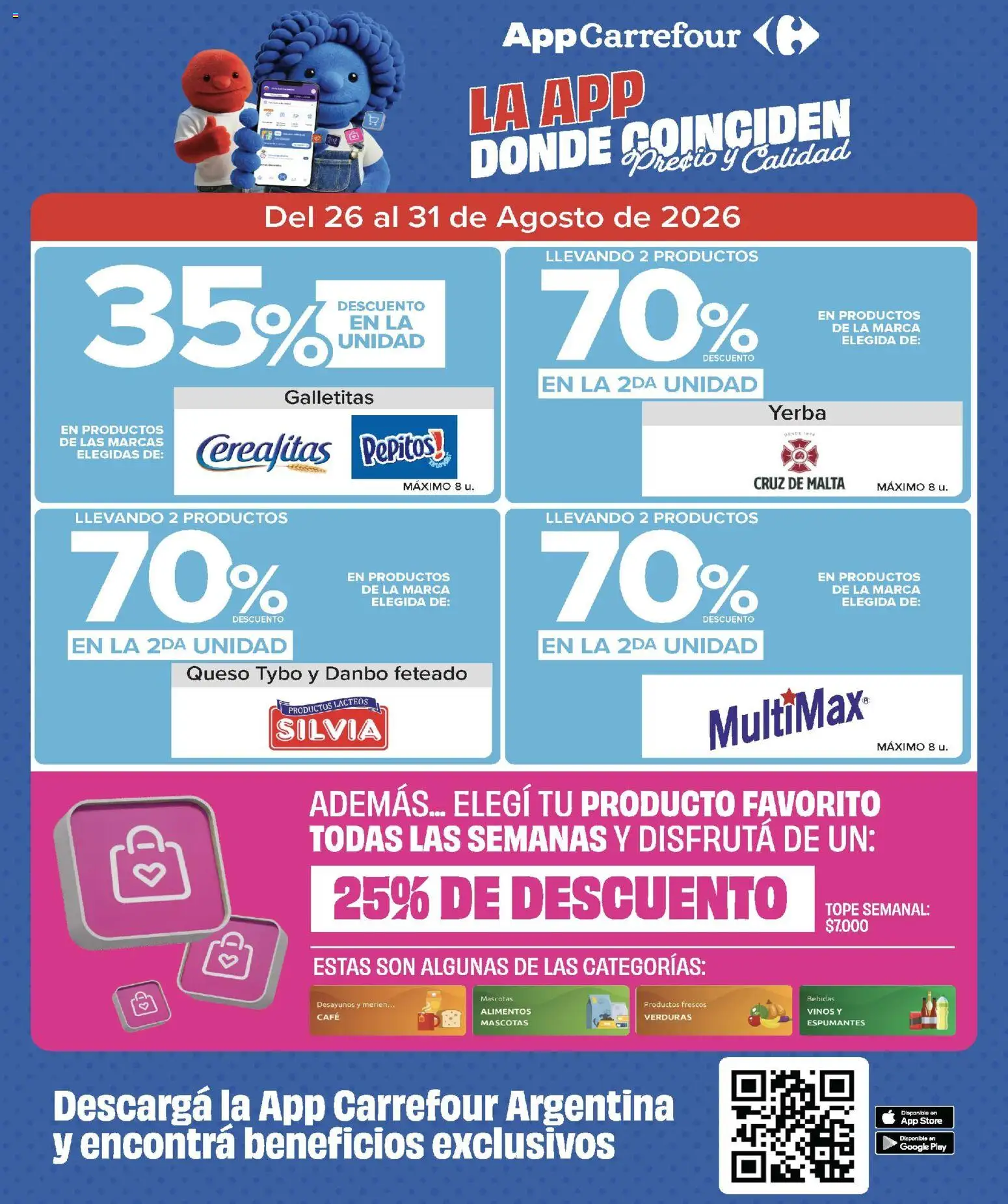 Carrefour ofertas │ válido desde el 26/08/2026 | Página: 3 | Productos: Galletitas, Bebidas, Yerba, Verduras