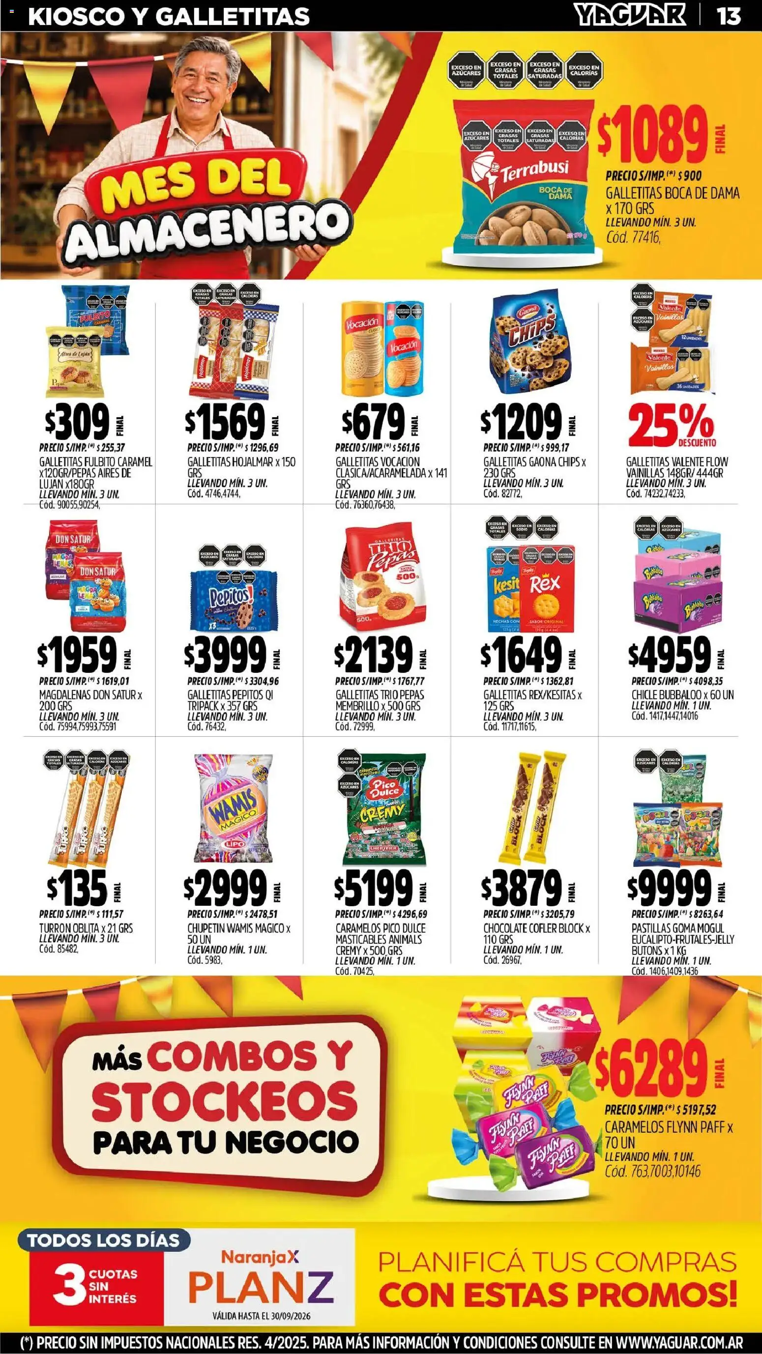 Yaguar catálogo │ válido desde el 31/08/2026 | Página: 13 | Productos: Galletitas, Dulce, Chocolate, Chicle