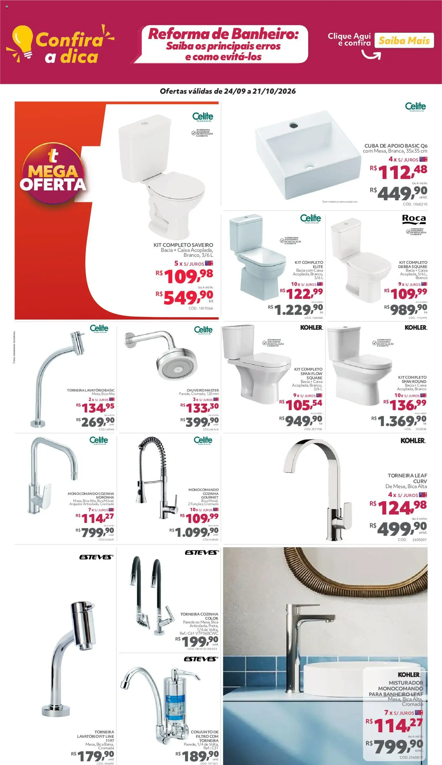 Telhanorte Folheto - válido de 24/09/2026 | Página: 8 | Produtos: Caixa, Lavatório, Chuveiro, Cuba