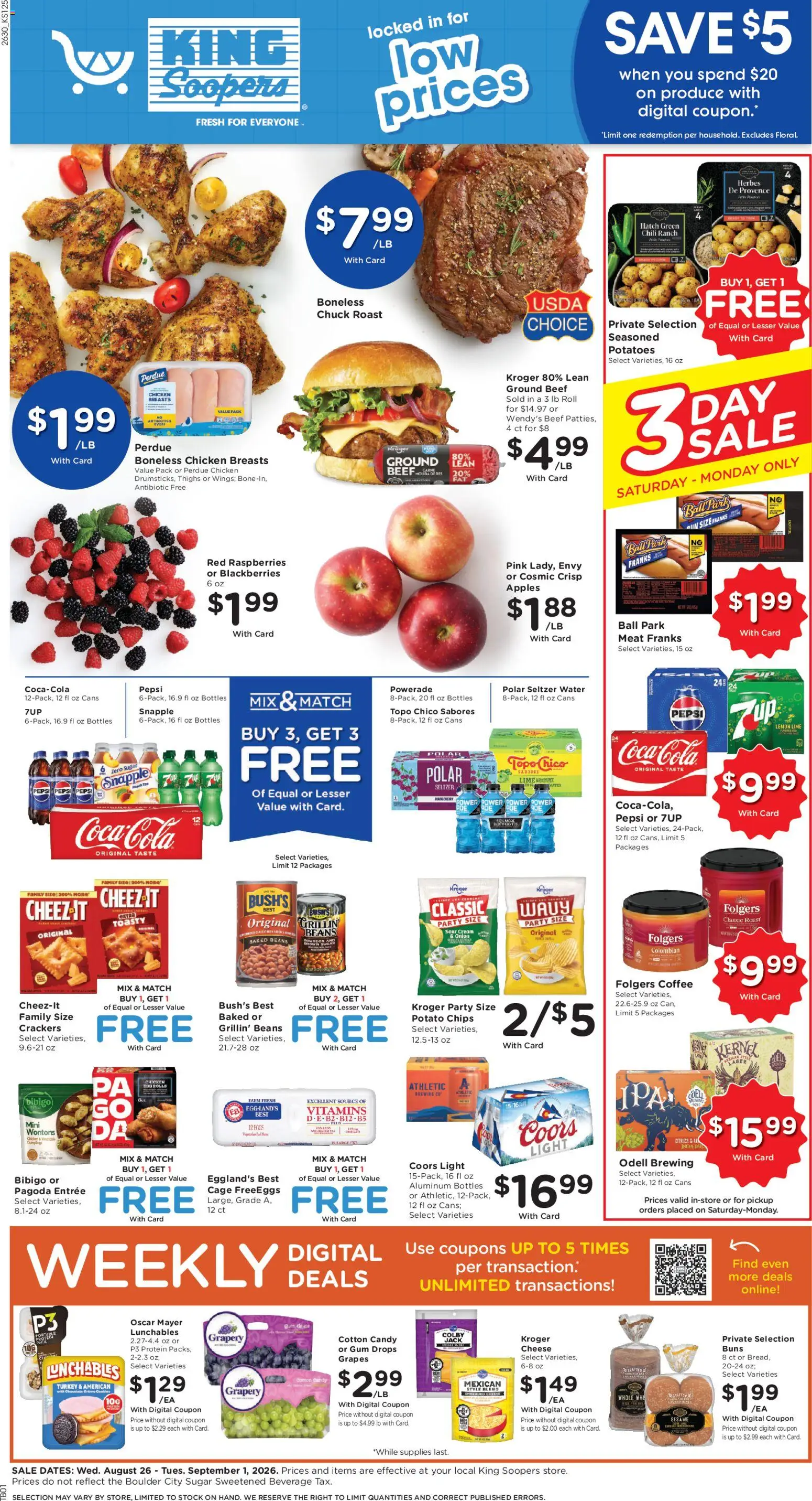 King Soopers Weekly Ad - valid from 08/26/2026 | Page: 1 | Products: Turkey, Meat, Chicken, Onion