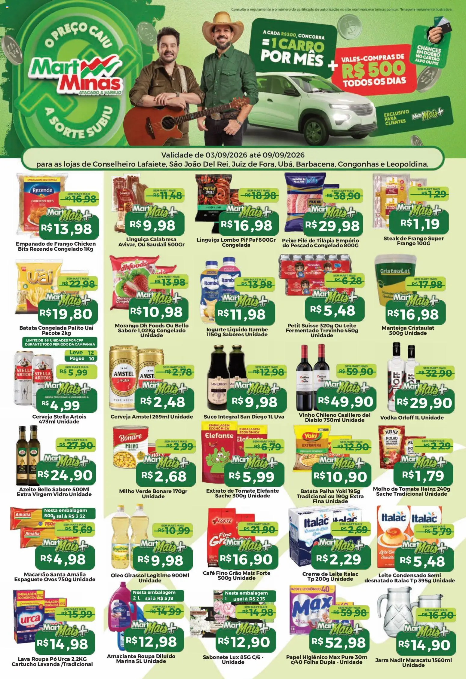 Mart Minas Folheto - válido de 03/09/2026 | Página: 1 | Produtos: Manteiga, Macarrão, Batata palha, Filé de tilápia